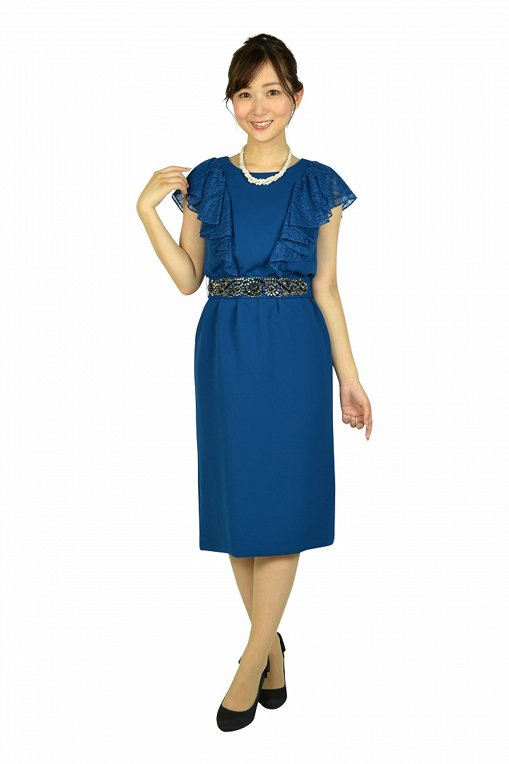 レースフレア袖ブルードレスセット