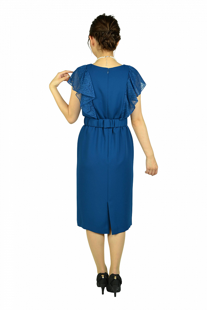 レースフレア袖ブルードレスセット