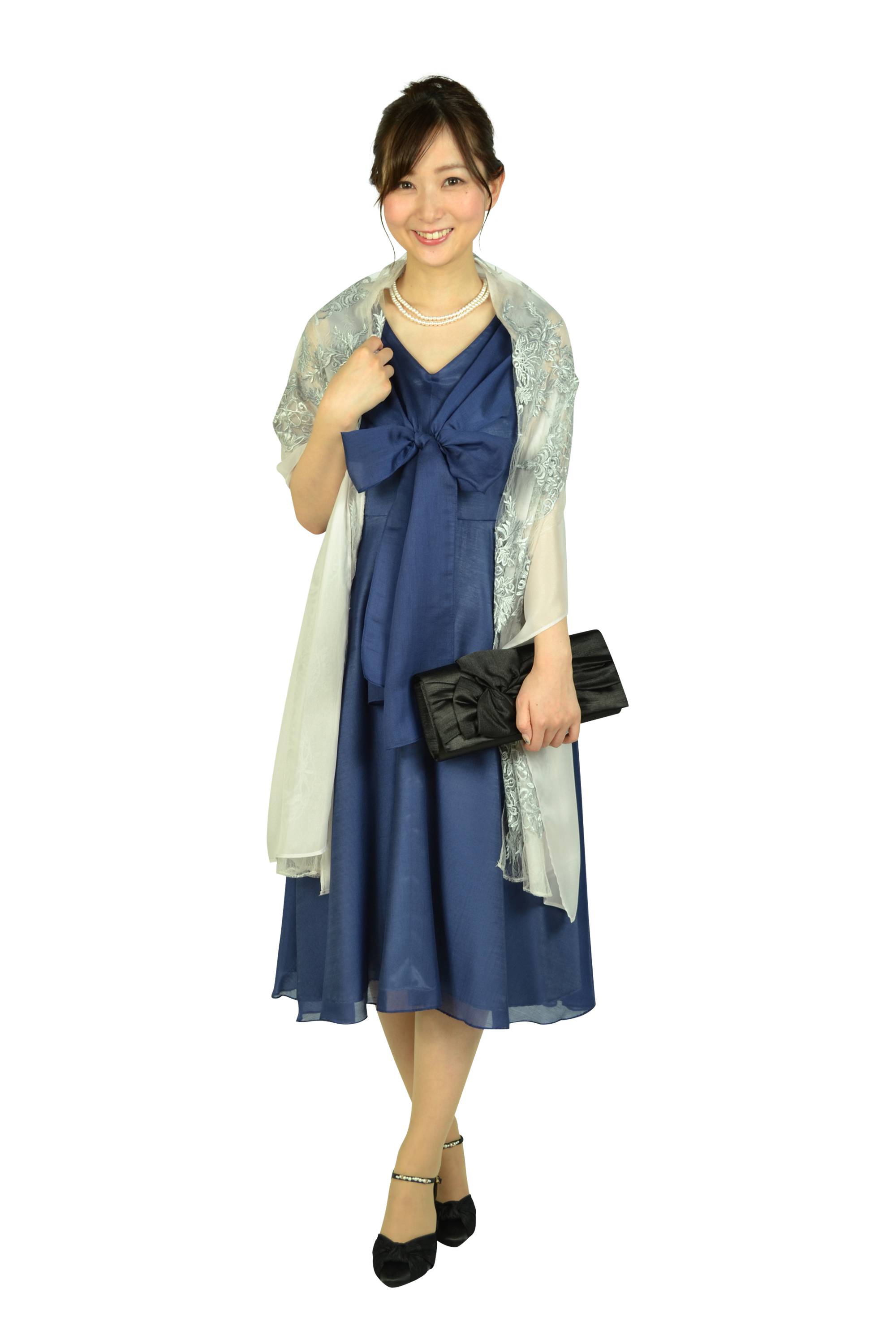 Vネックリボンネイビードレスセット