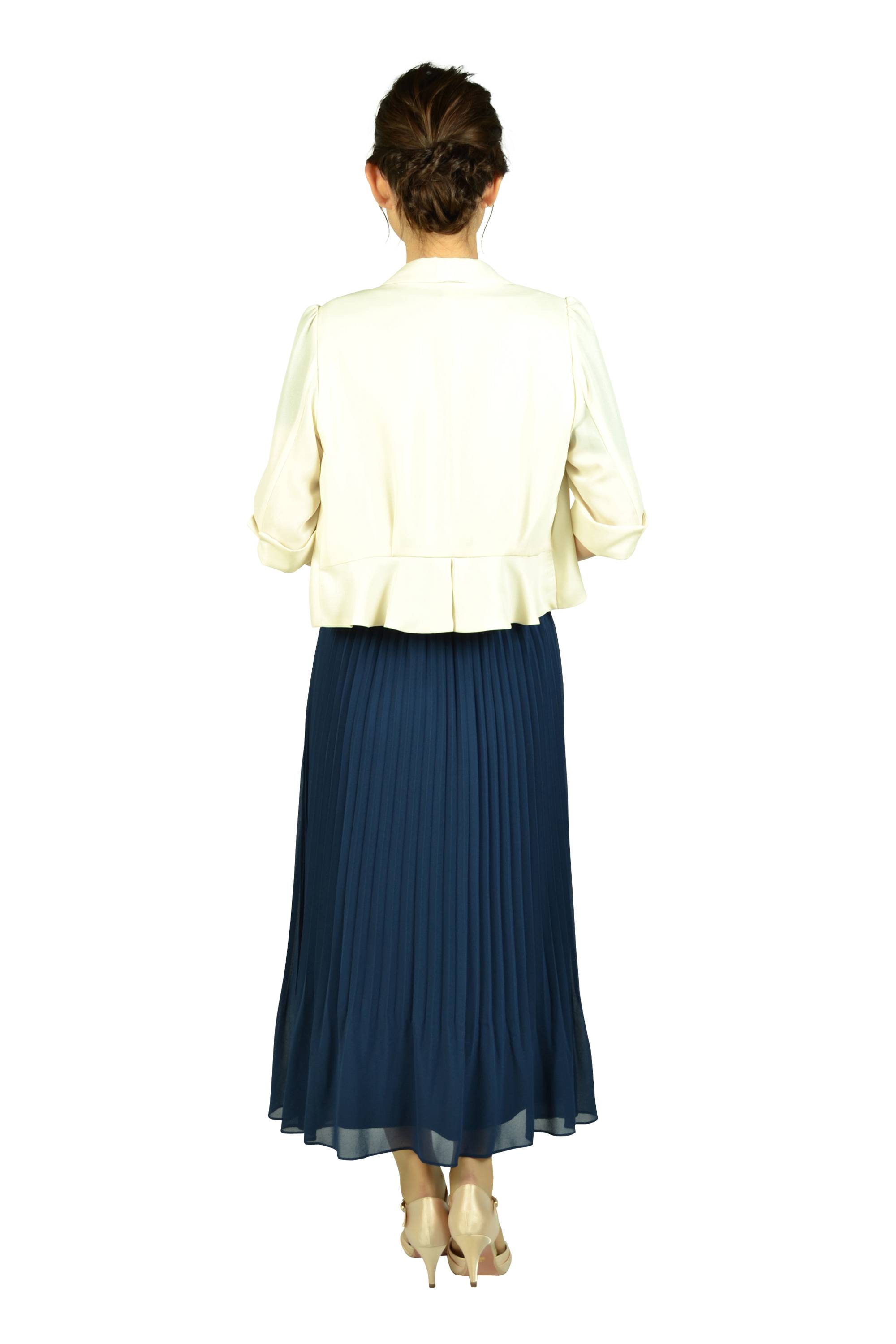 プリーツミディネイビードレスセット