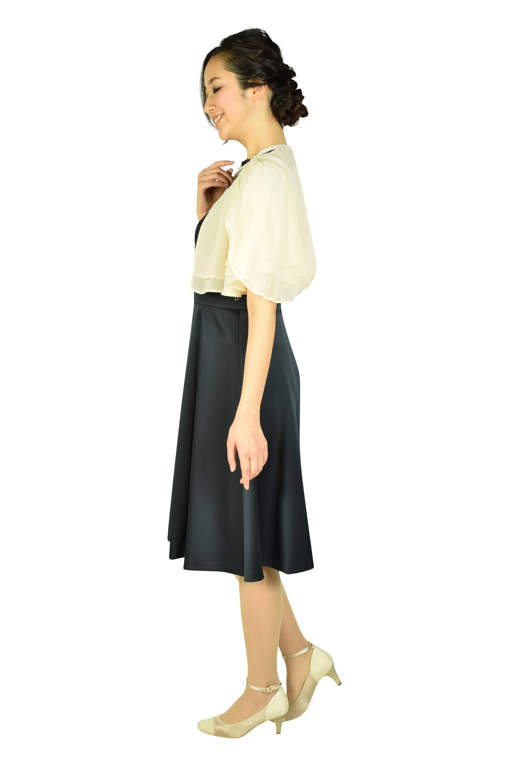 上品ボトルネックネイビードレスセット