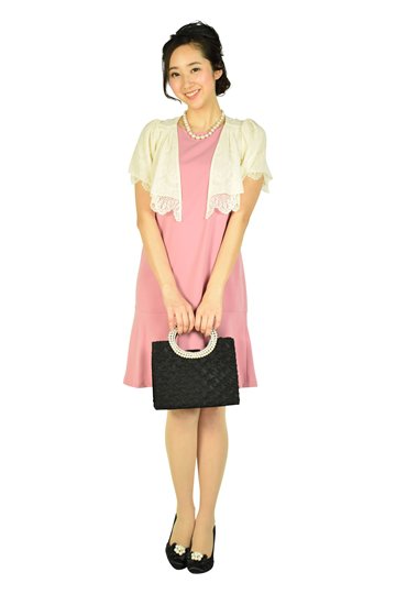 スカート裾フリルIラインピンクドレスセット