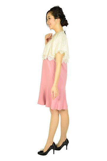 スカート裾フリルIラインピンクドレスセット