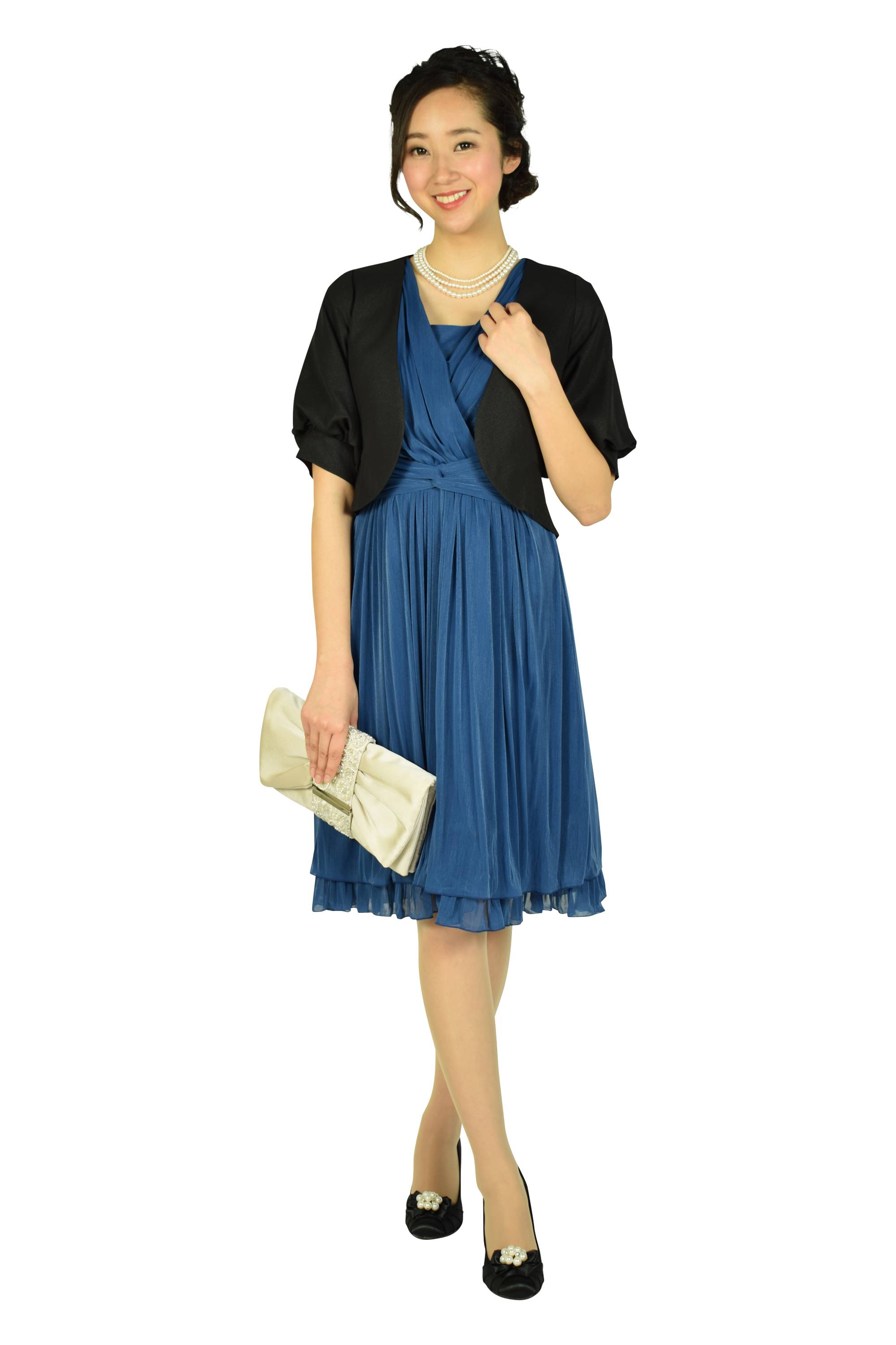 カシュクールギャザーネイビードレスセット