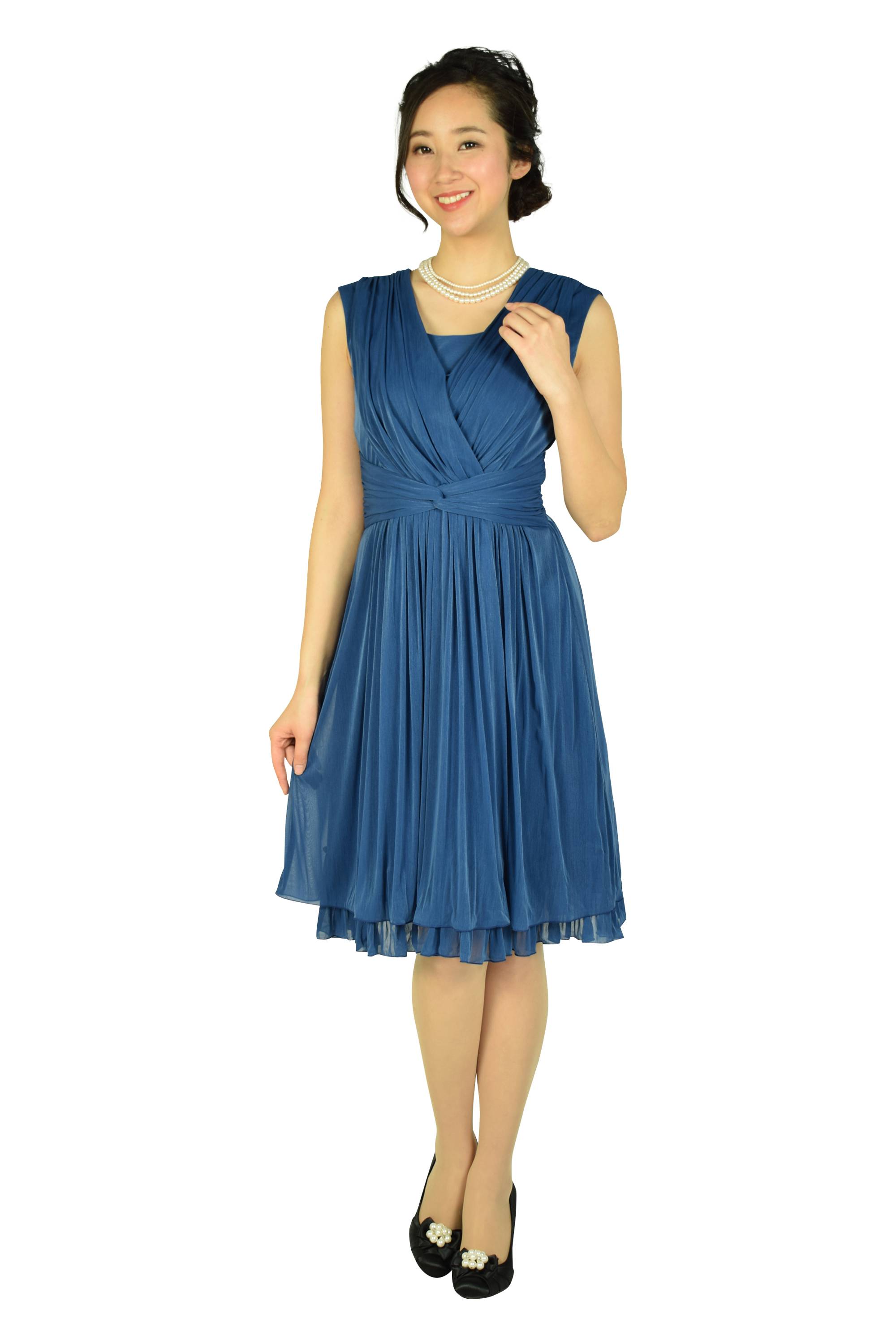 カシュクールギャザーネイビードレスセット