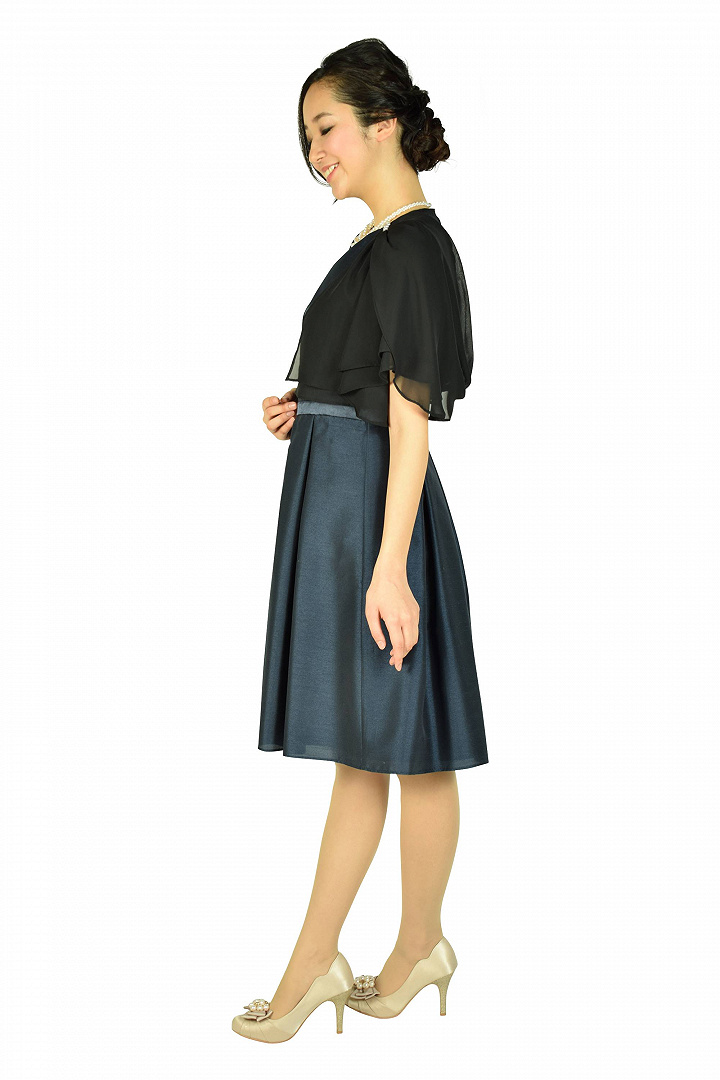 シャンタンウエストタックネイビードレスセット