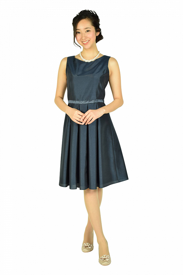 シャンタンウエストタックネイビードレスセット