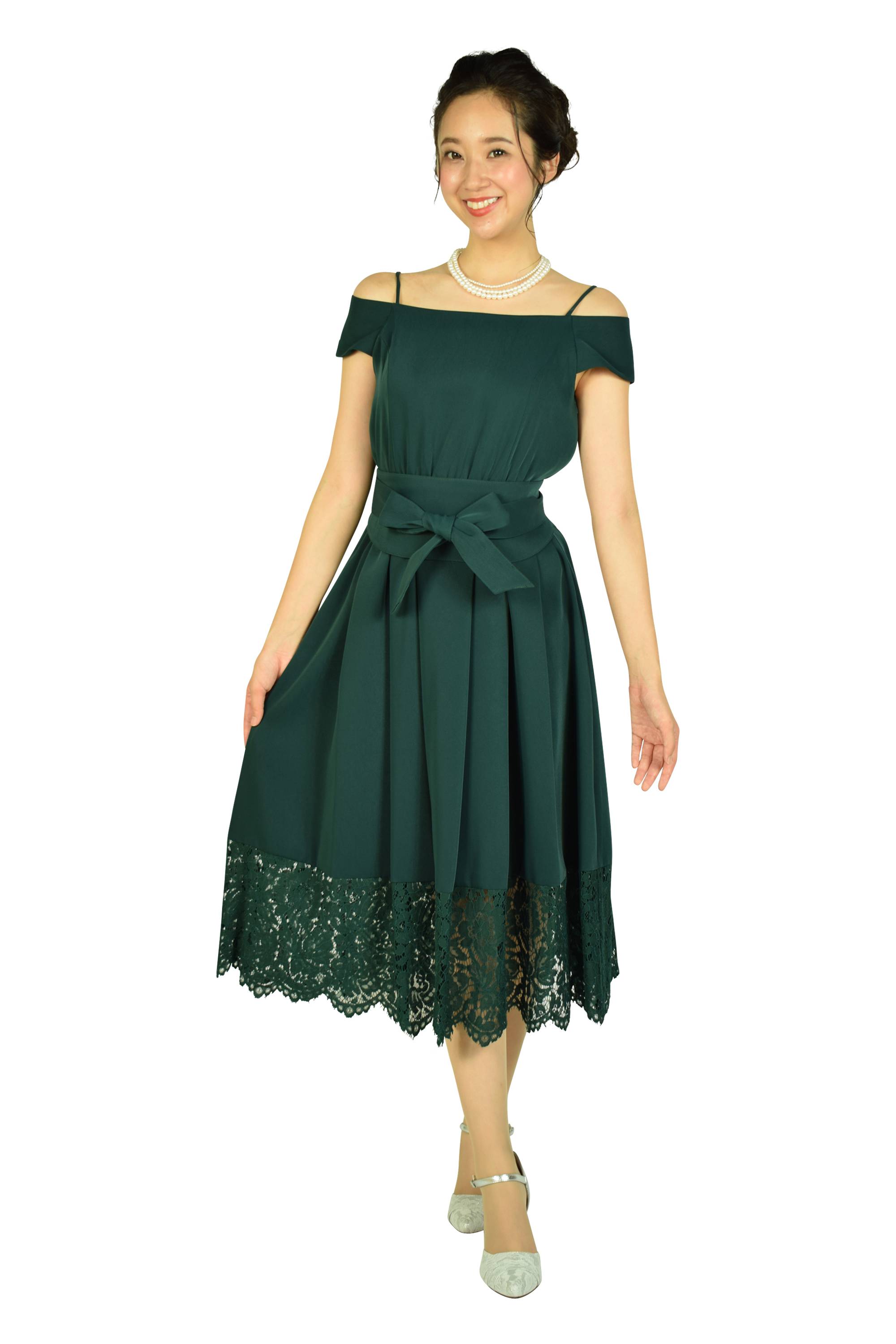 オフショルダーモスグリーンドレスセット