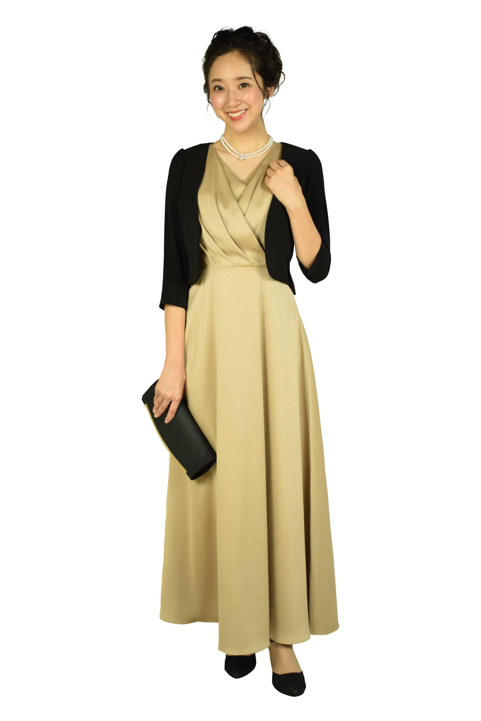 カシュクールベージュロングドレスセット