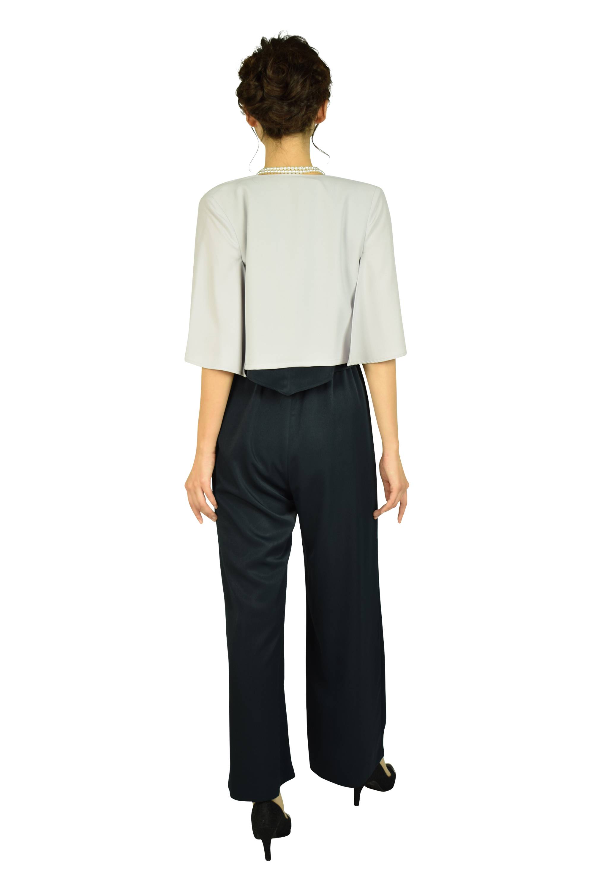 Vネックネイビーオールインワンドレスセット