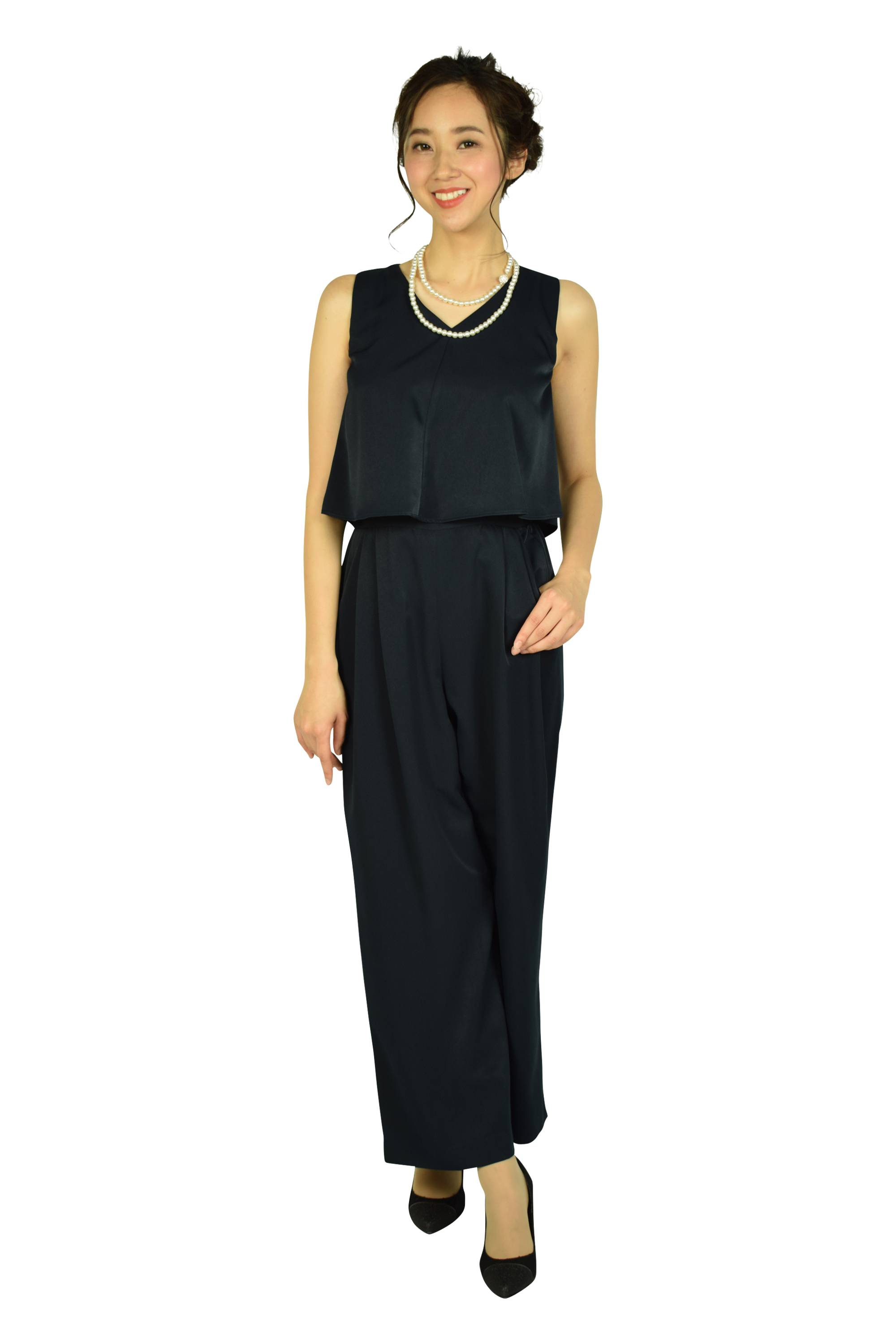 Vネックネイビーオールインワンドレスセット