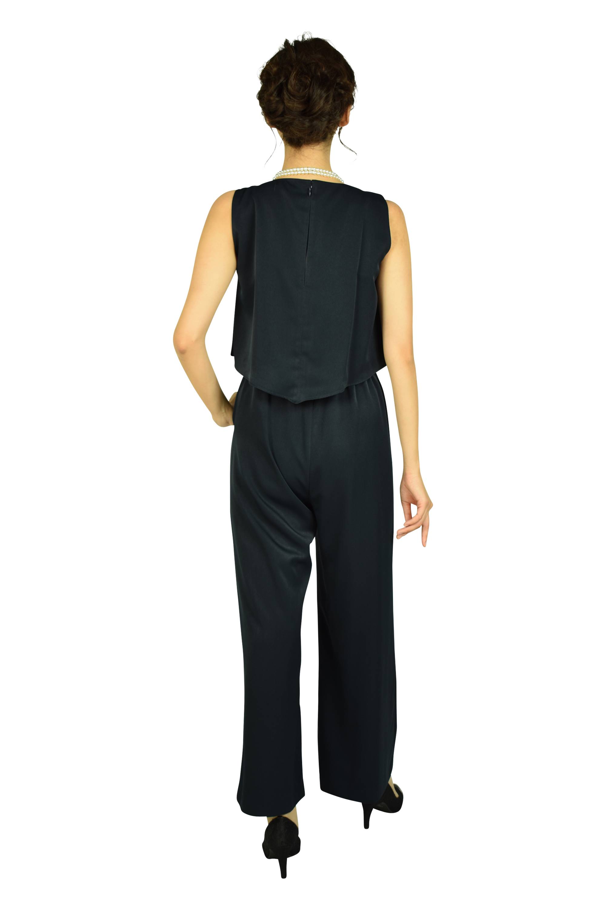 Vネックネイビーオールインワンドレスセット