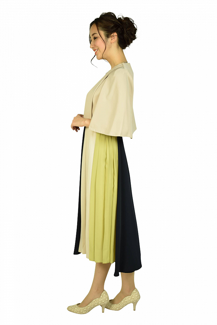 アクセントプリーツネイビードレスセット