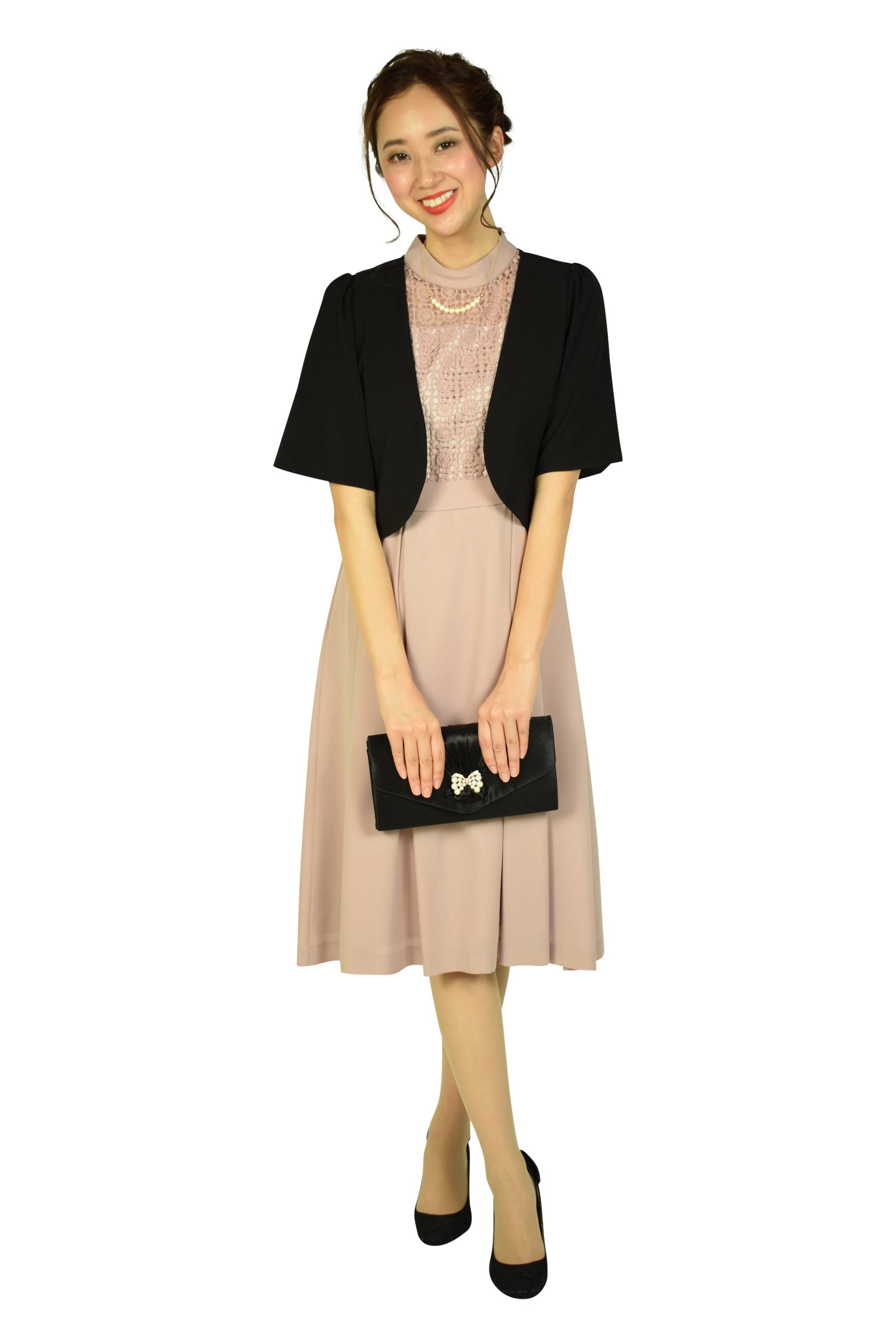 サークルレースピンクベージュドレスセット