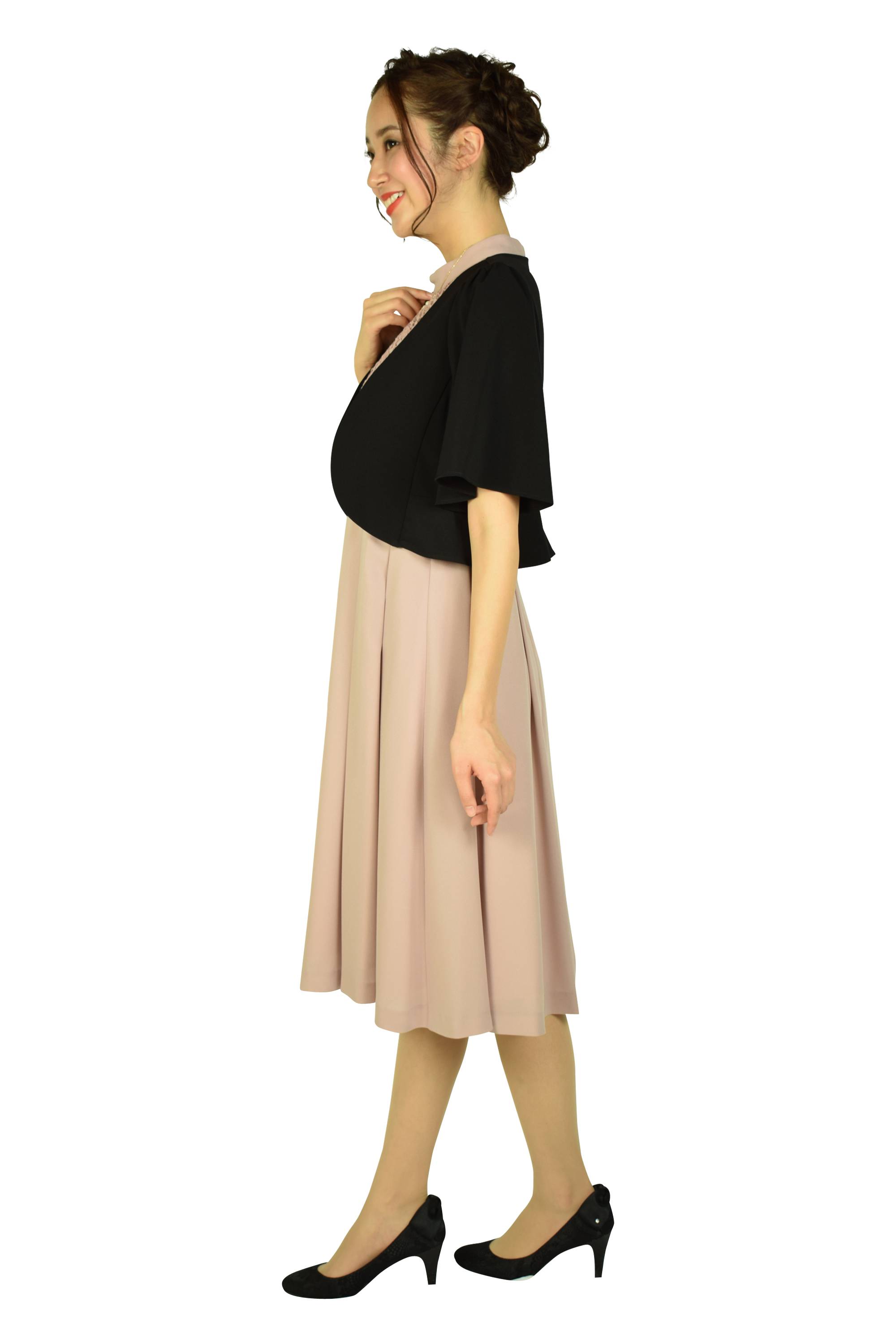 サークルレースピンクベージュドレスセット