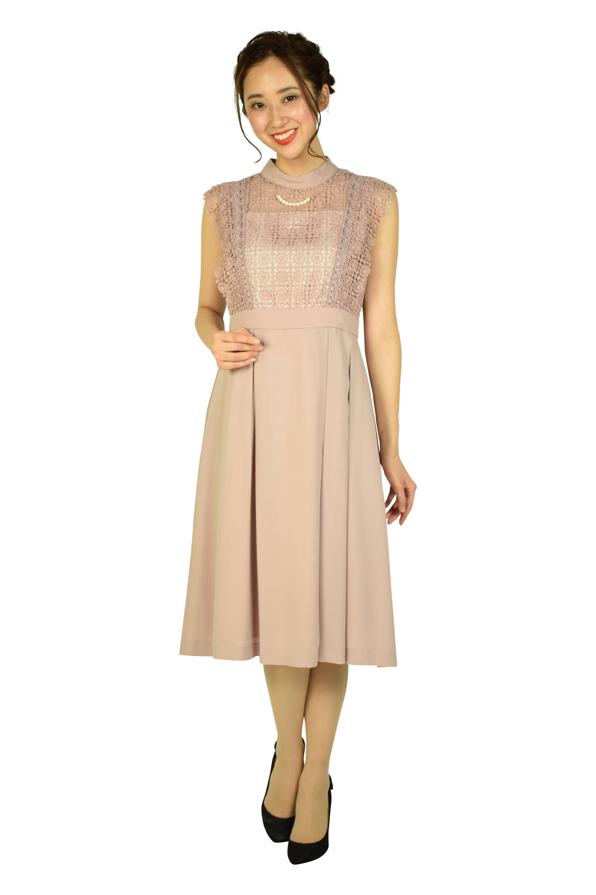 サークルレースピンクベージュドレスセット