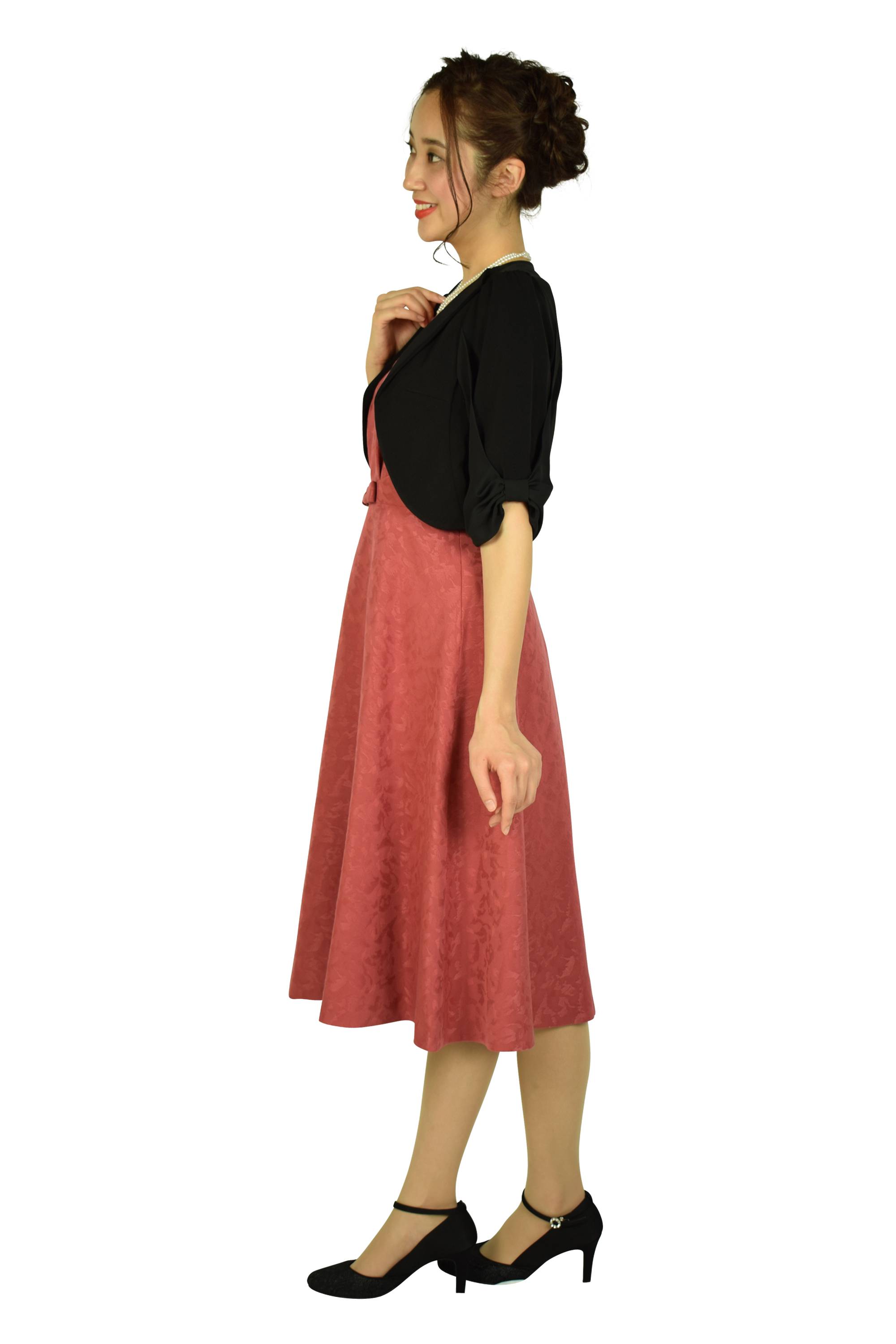 フェミニンジャガードピンクサーモンドレスセット