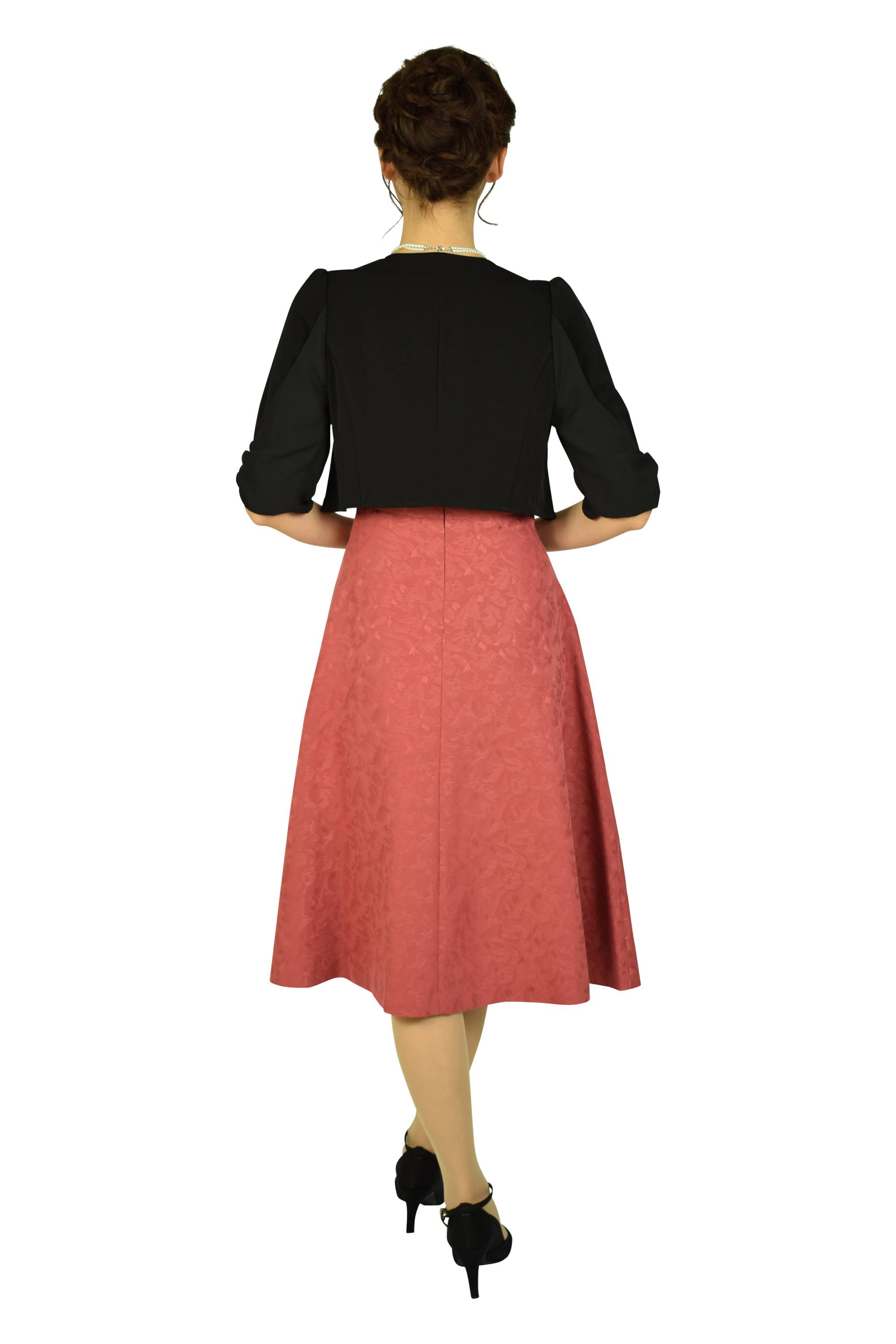 フェミニンジャガードピンクサーモンドレスセット