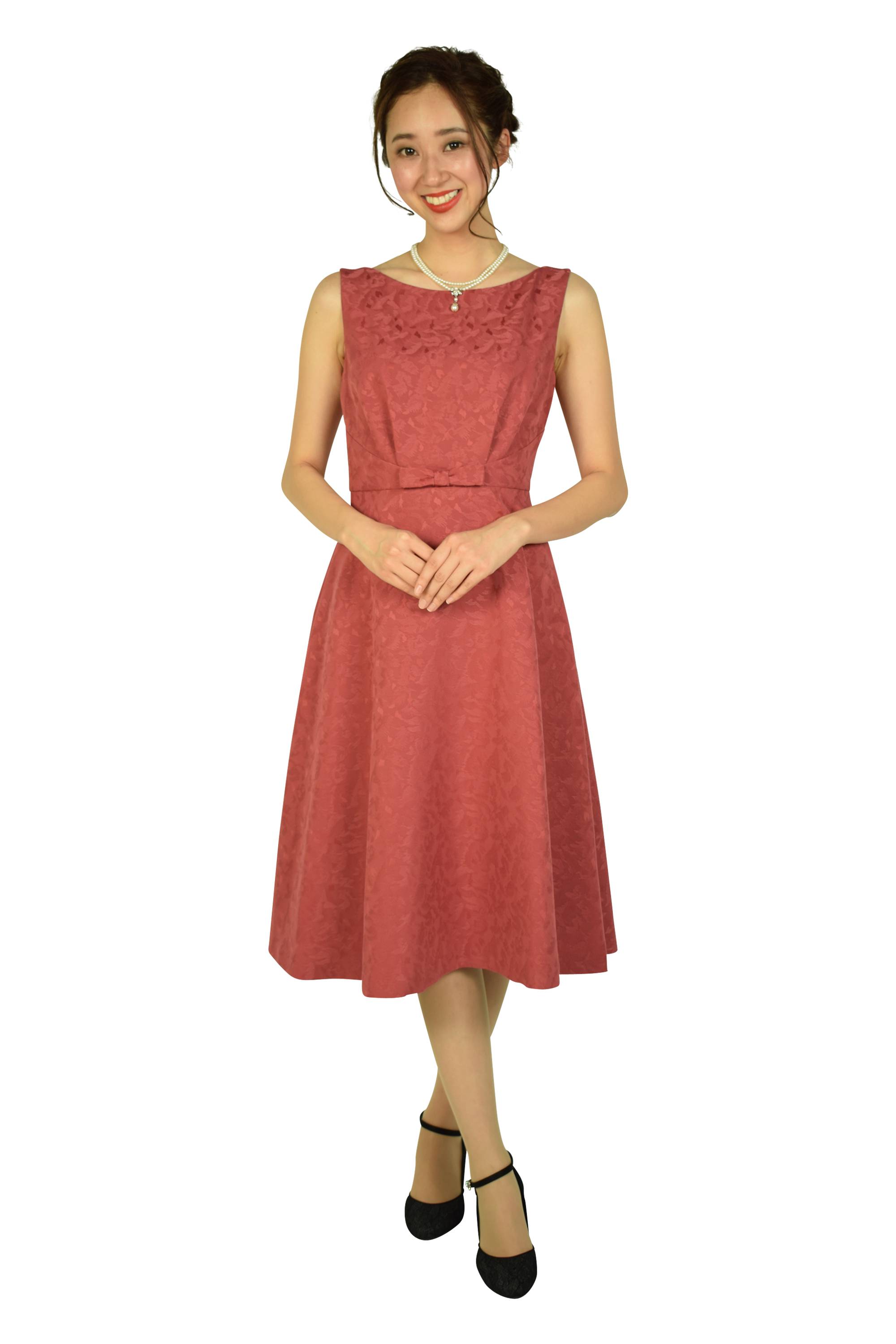 フェミニンジャガードピンクサーモンドレスセット