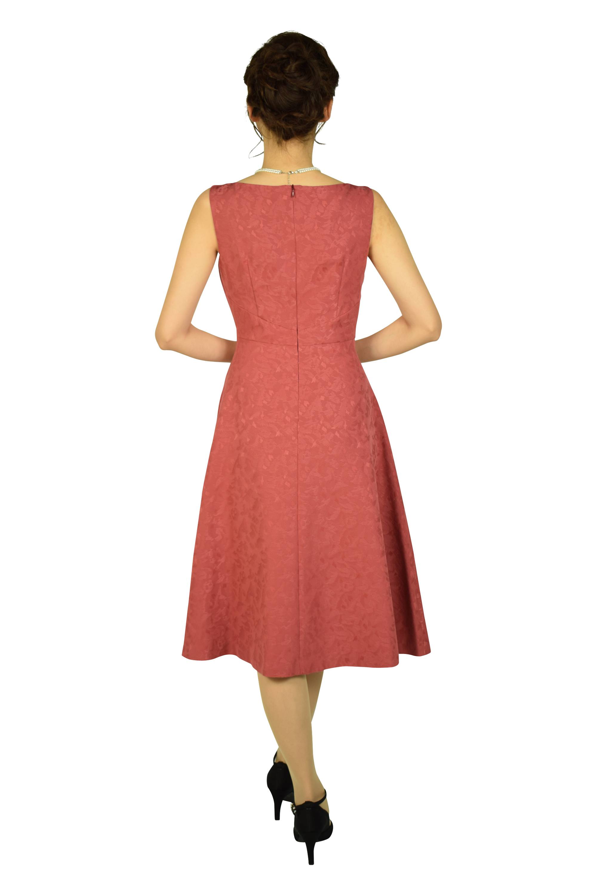 フェミニンジャガードピンクサーモンドレスセット