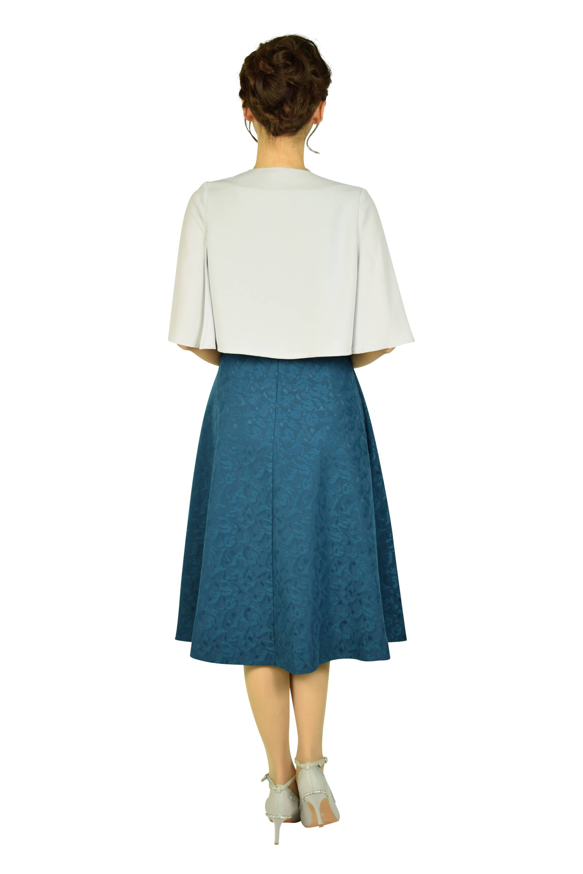 フェミニンジャガードブルーグリーンドレスセット