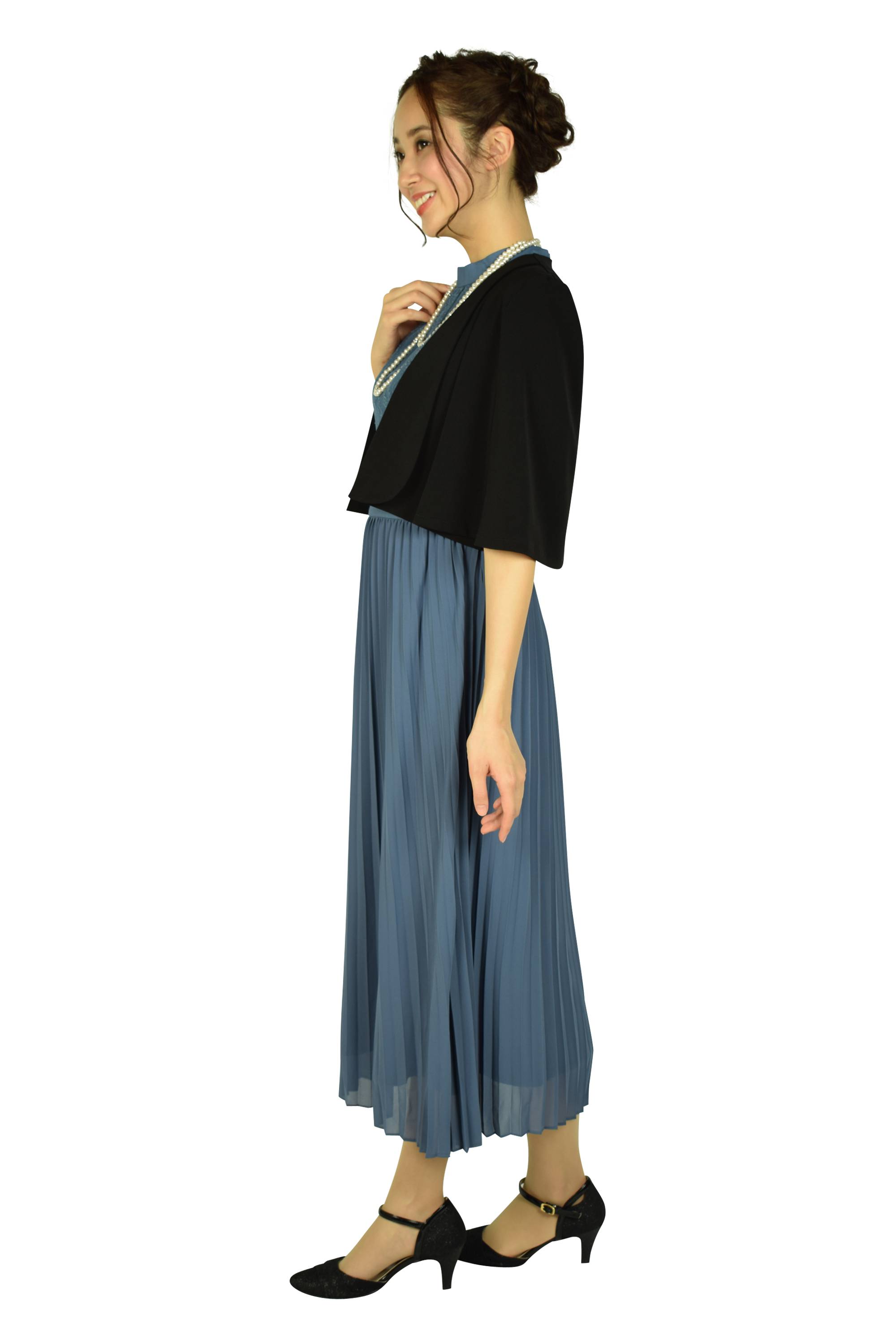 フラワーレースプリーツブルードレスセット