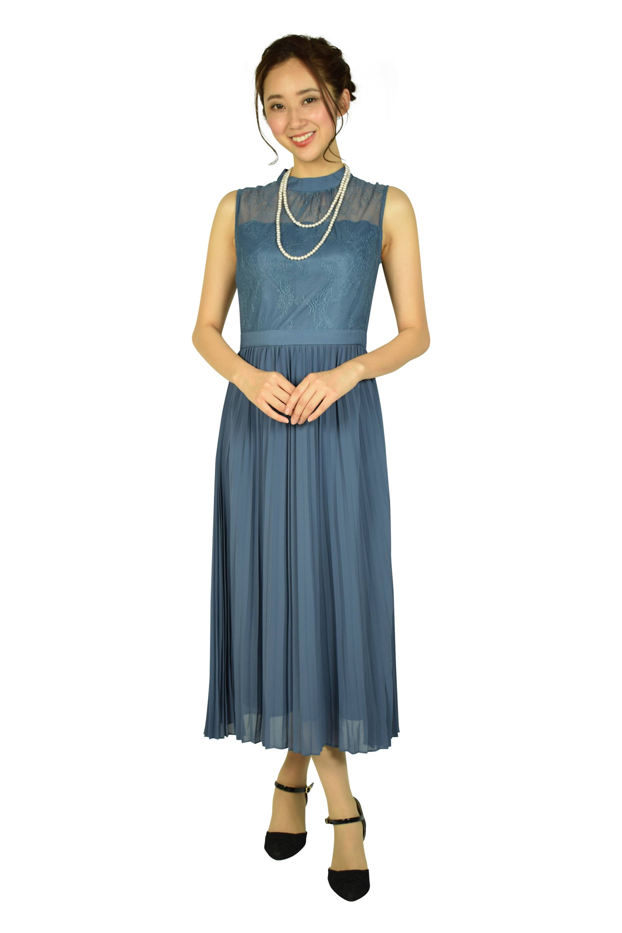 フラワーレースプリーツブルードレスセット