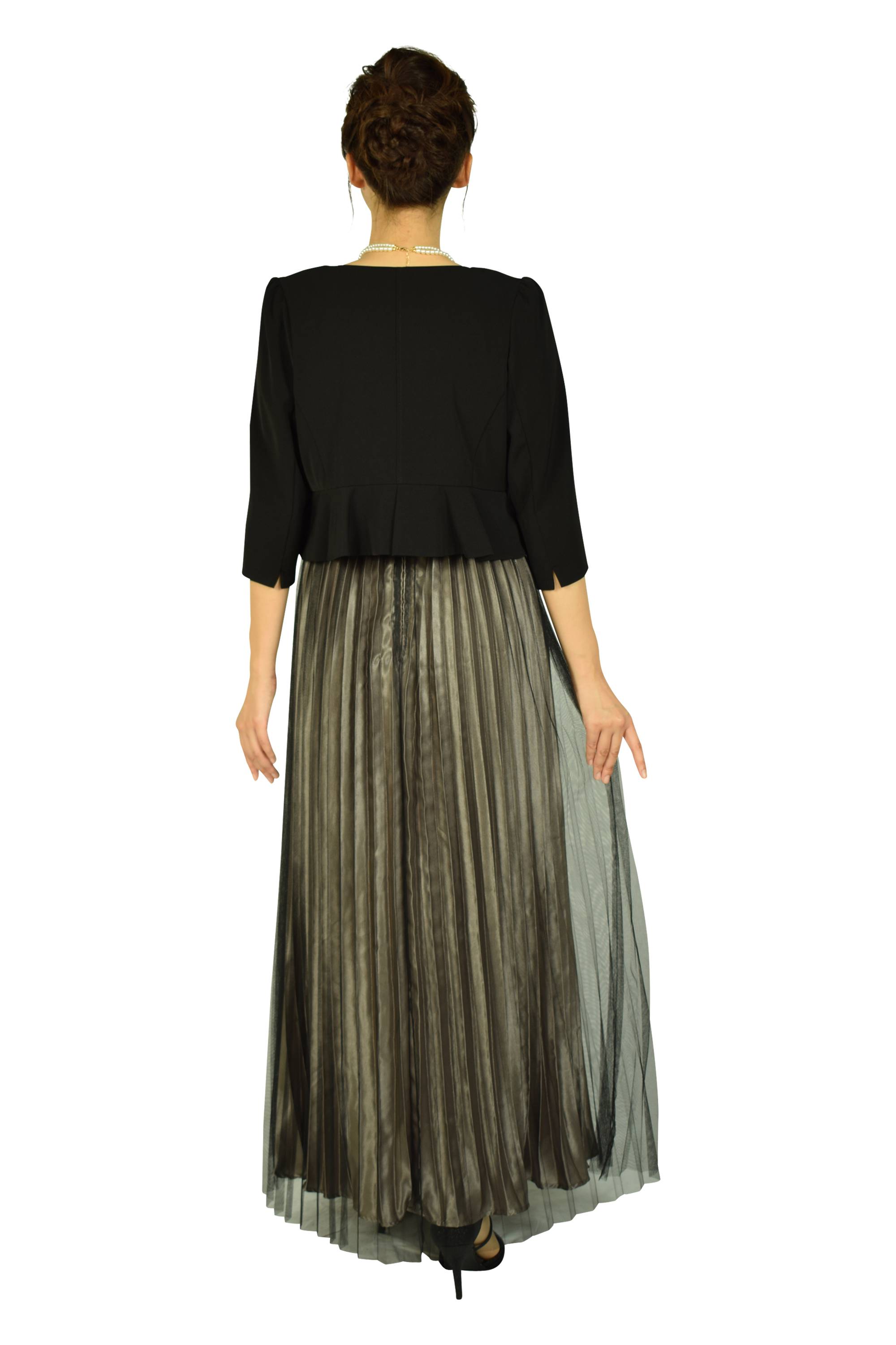 プリーツブラック×ゴールドロングドレスセット