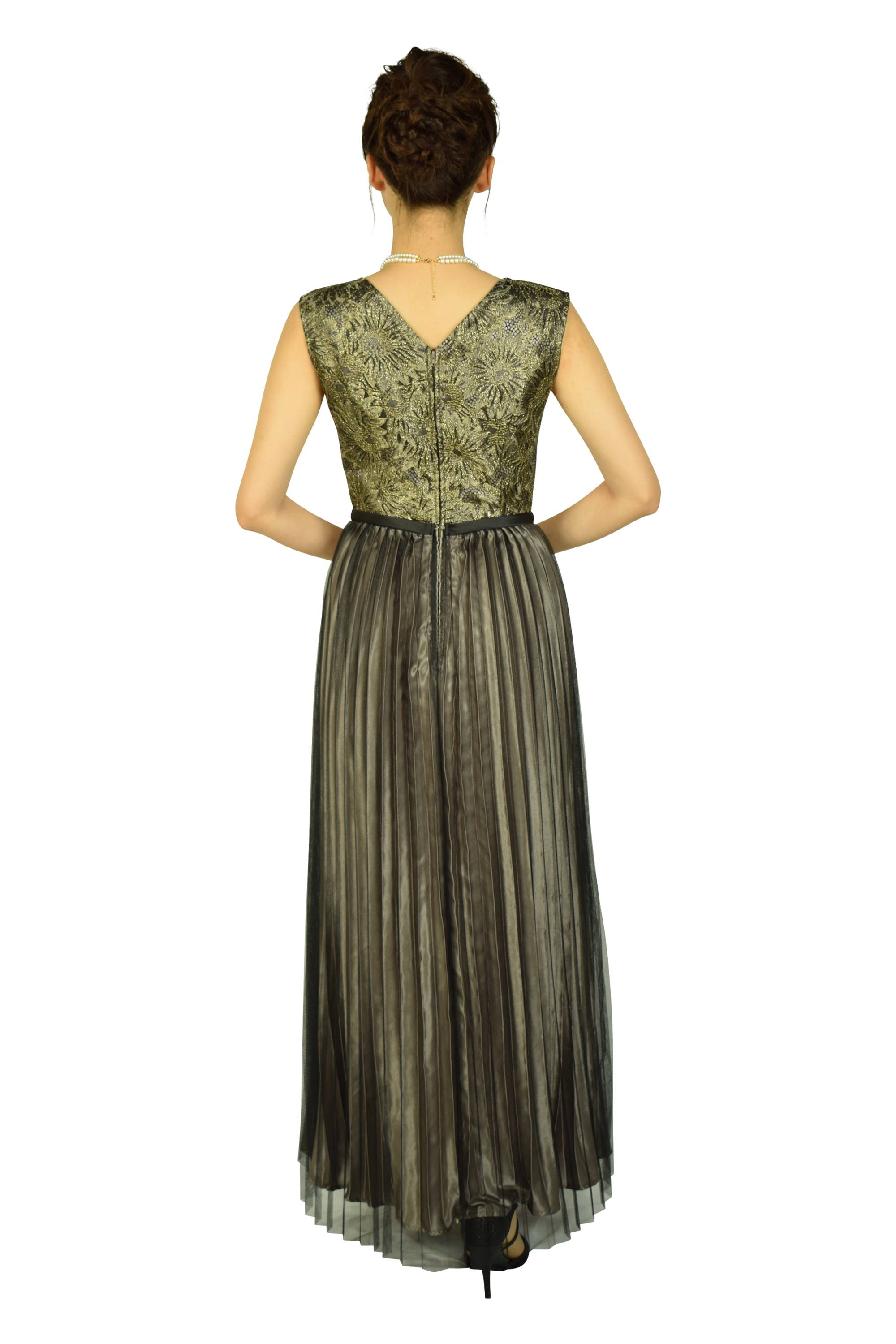 プリーツブラック×ゴールドロングドレスセット