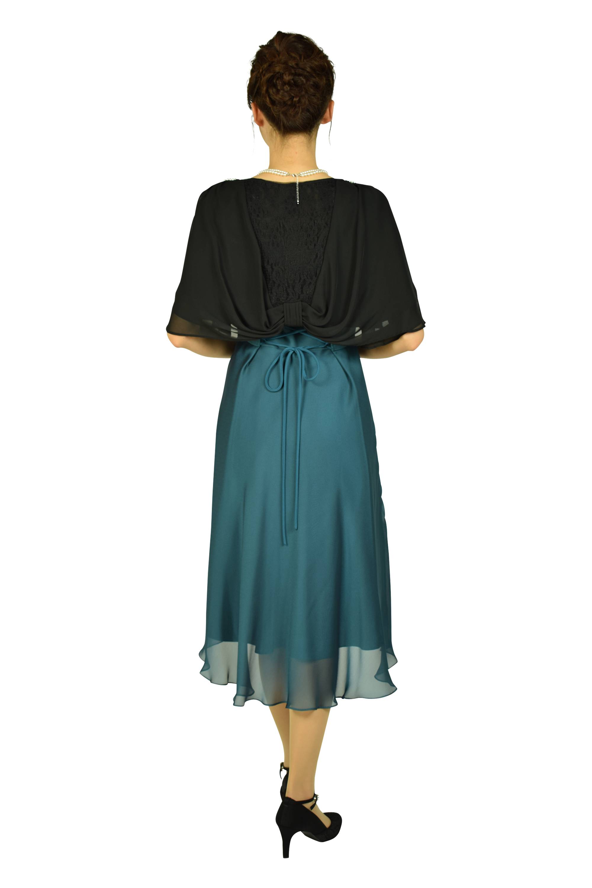 フレアードレープピーコックグリーンドレスセット