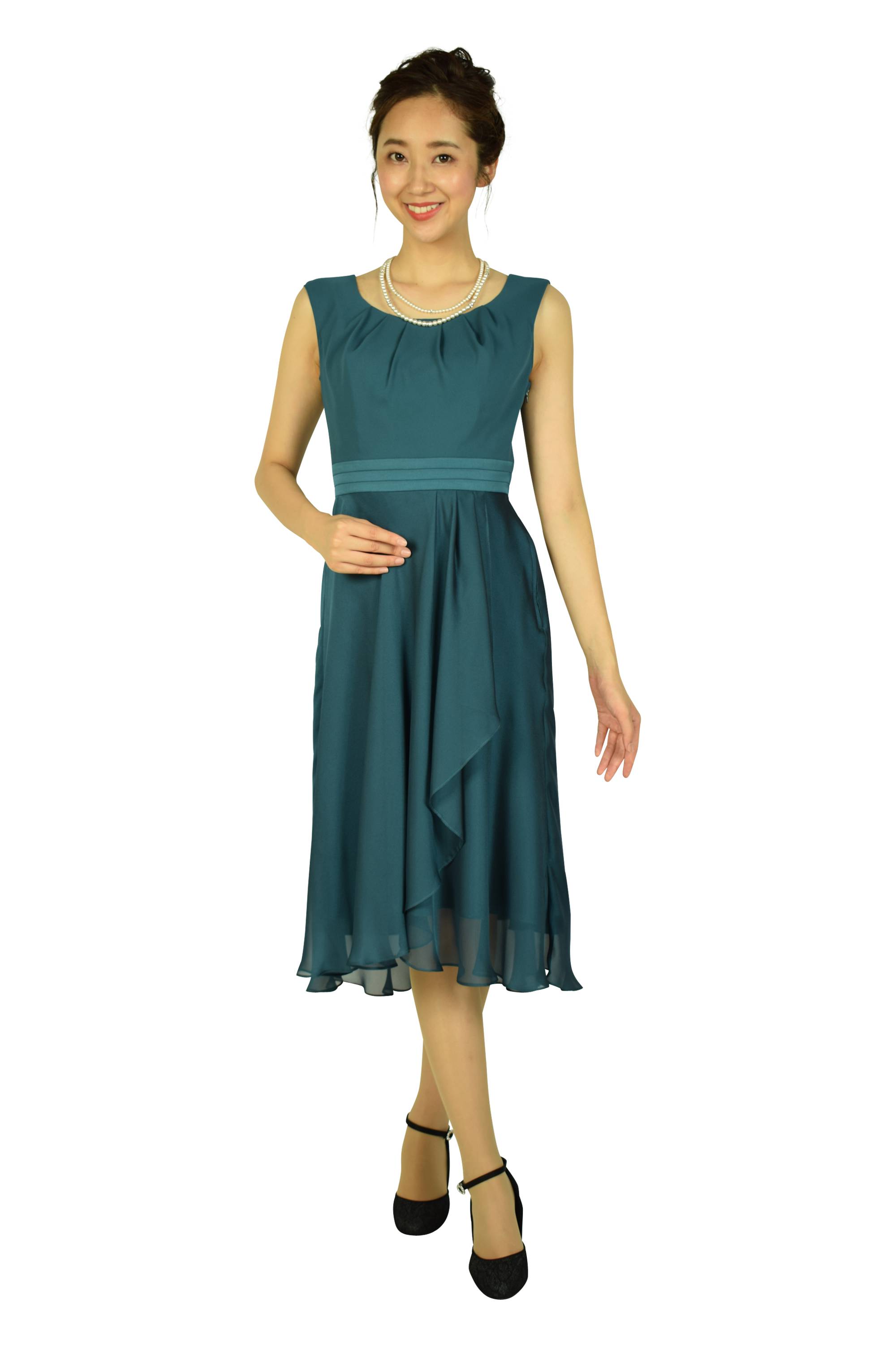 フレアードレープピーコックグリーンドレスセット