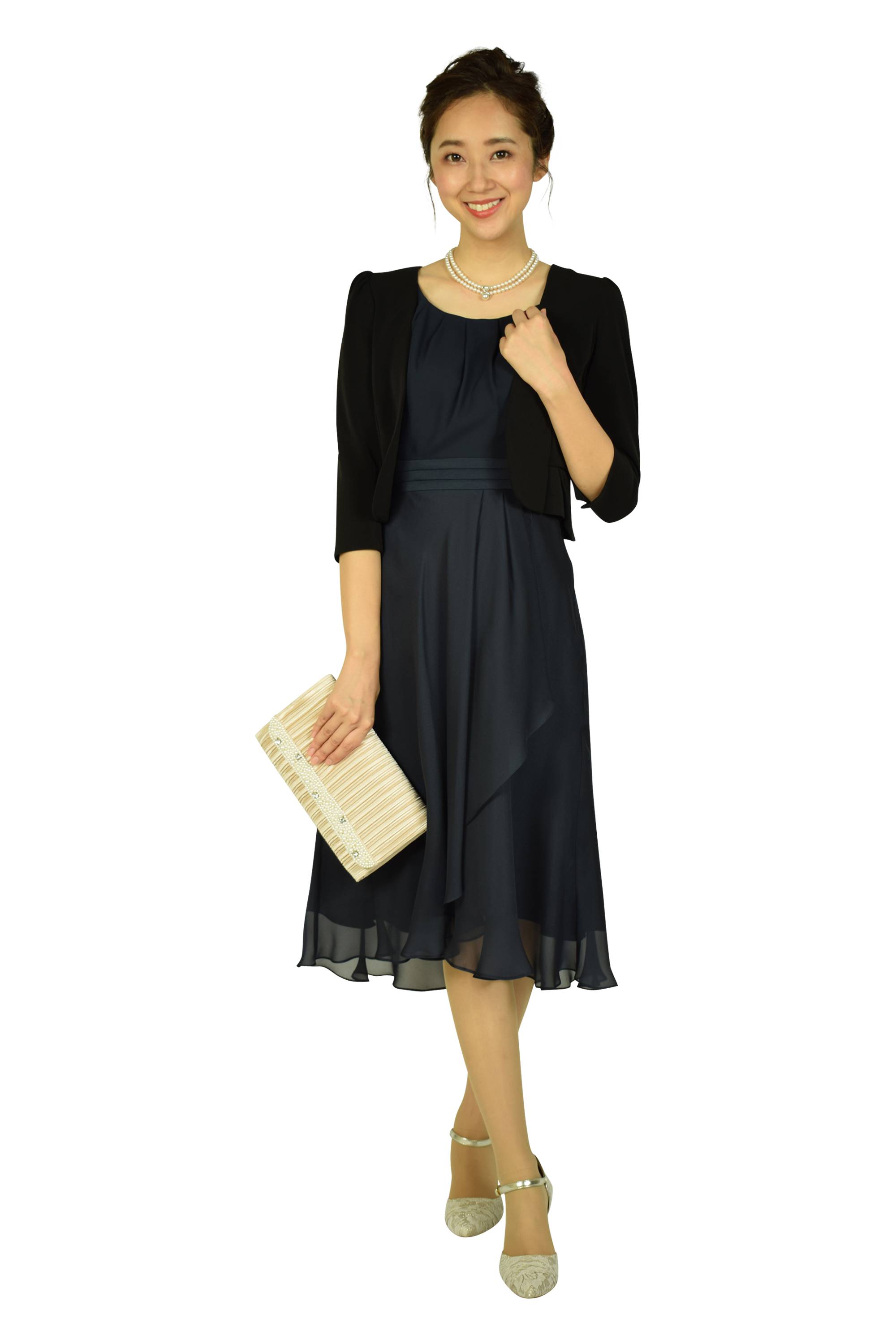 フレアードレープネイビードレスセット