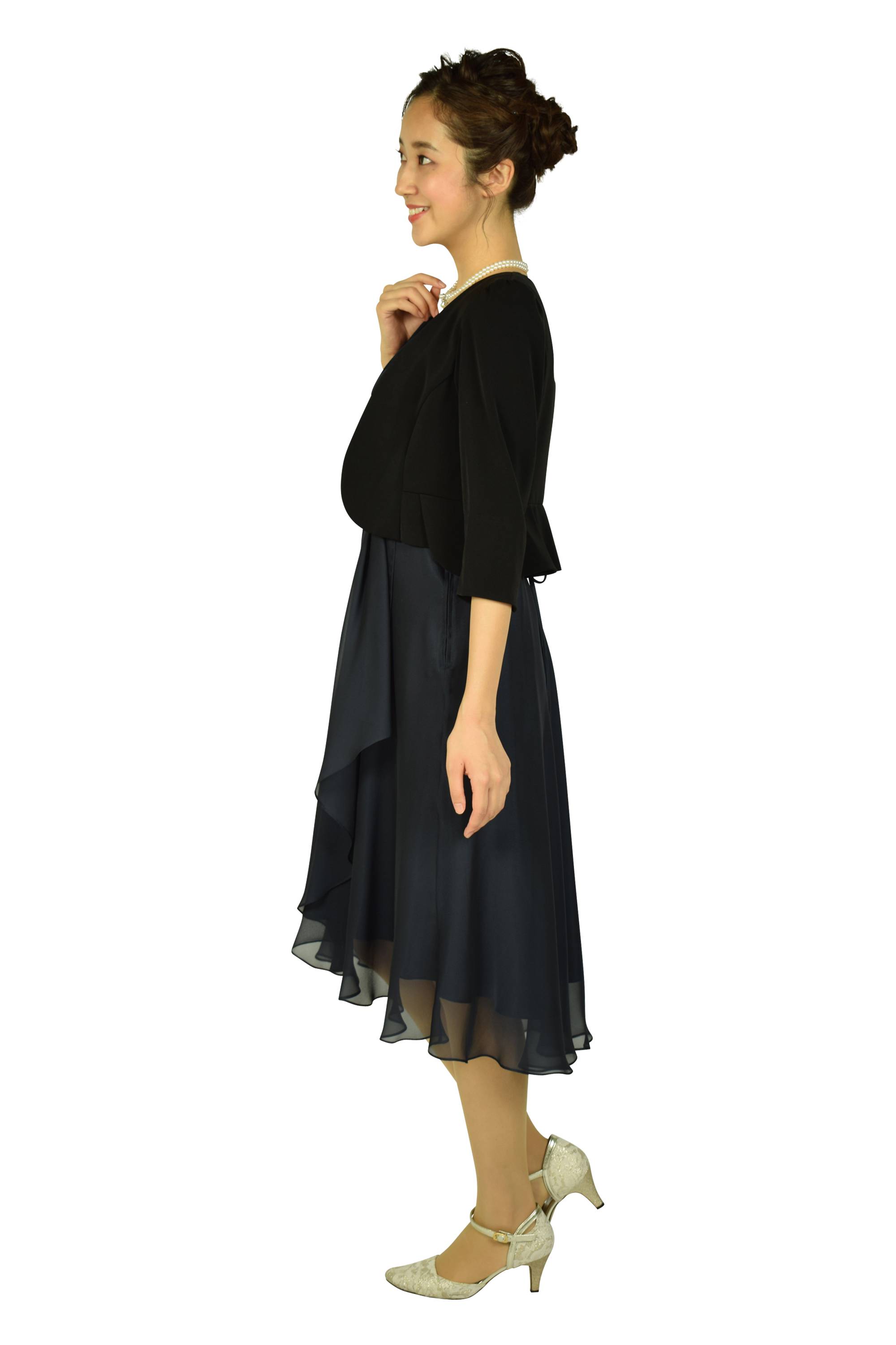 フレアードレープネイビードレスセット