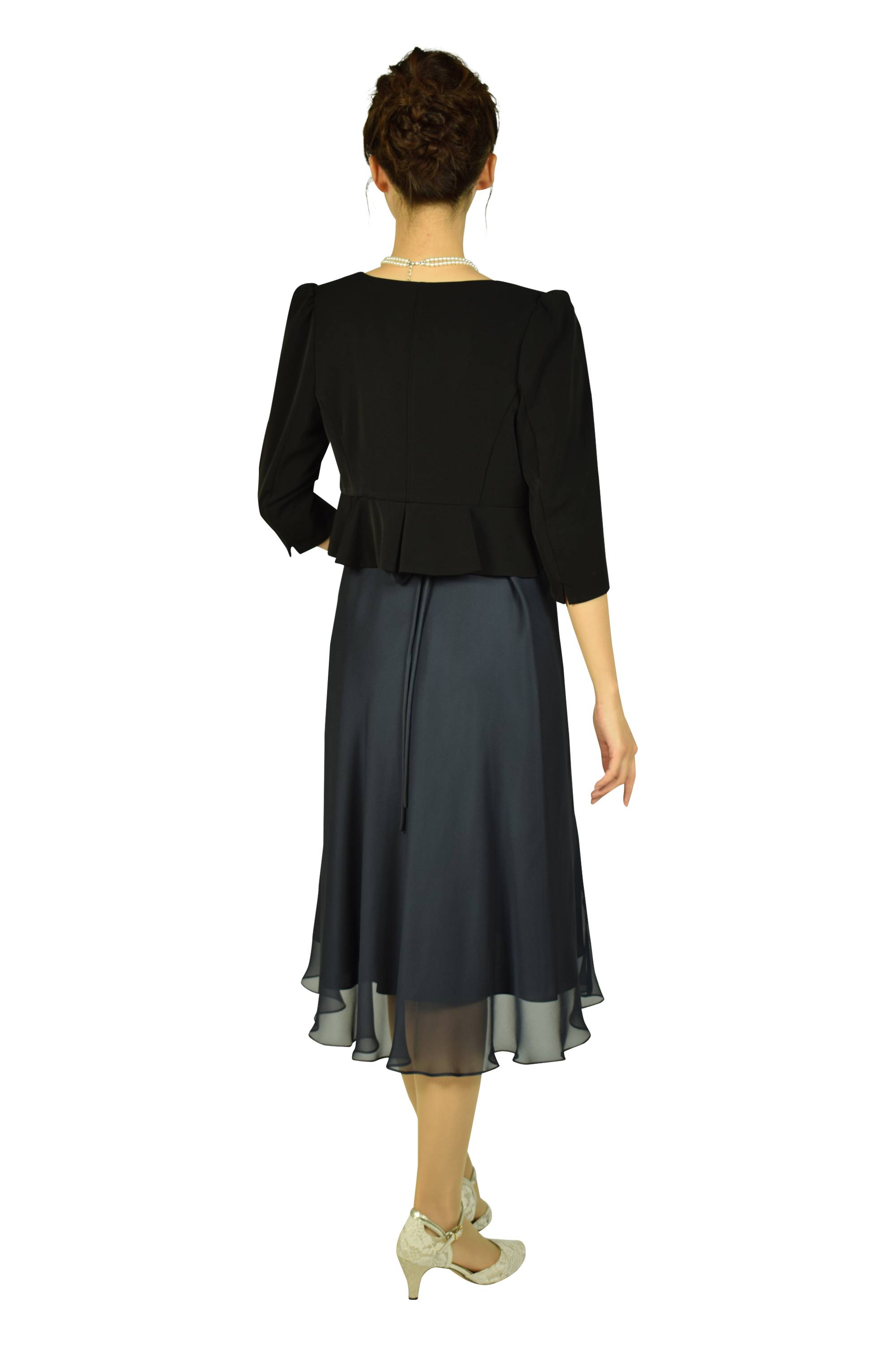 フレアードレープネイビードレスセット