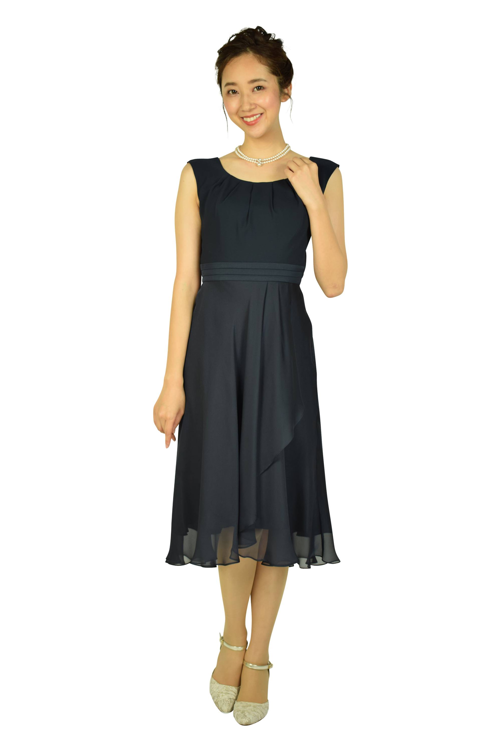 フレアードレープネイビードレスセット