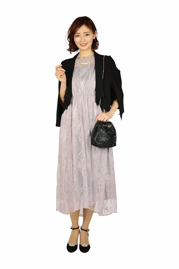 ラメチュールレースモーブピンクドレスセット