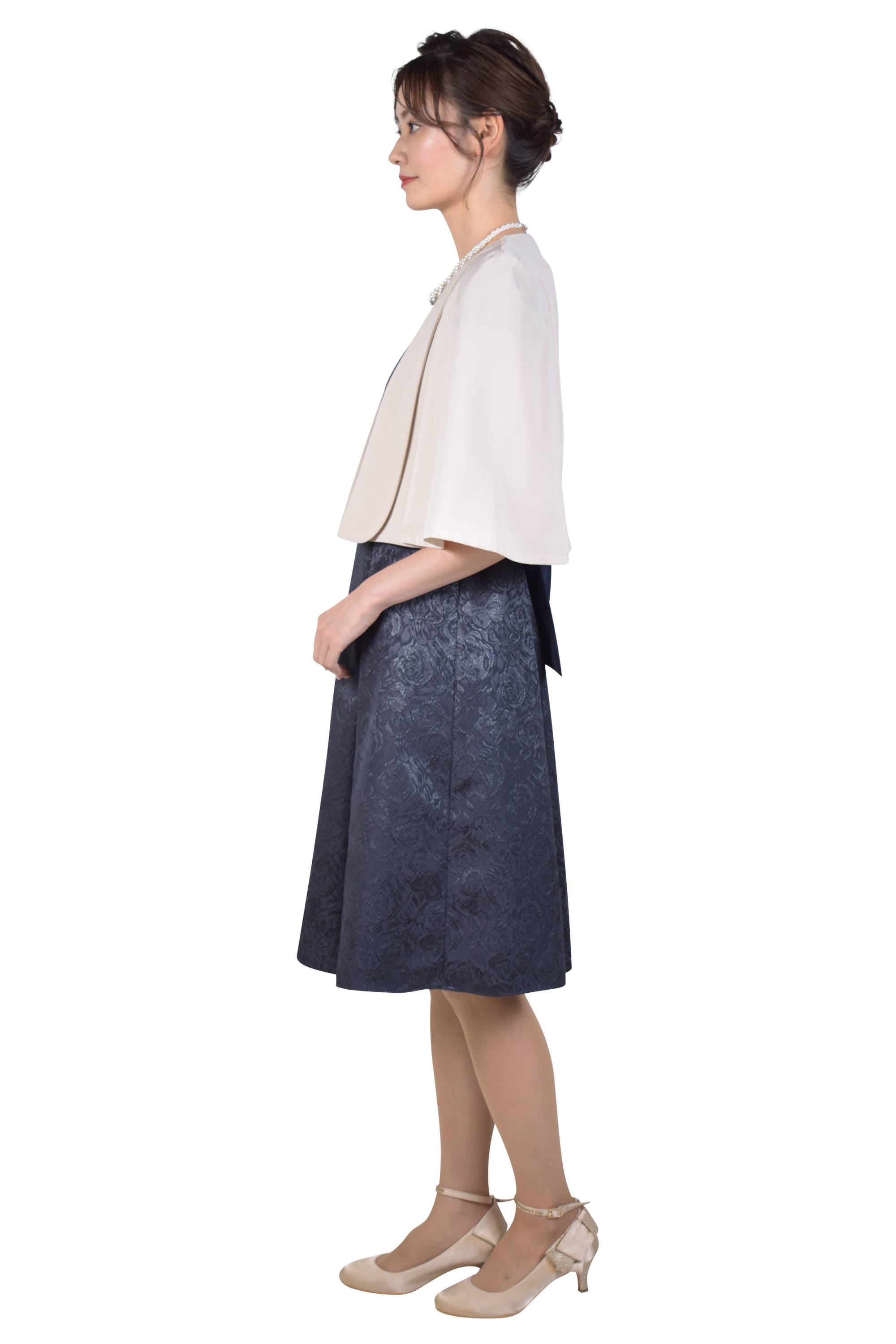 フレアローズ柄ネイビードレスセット