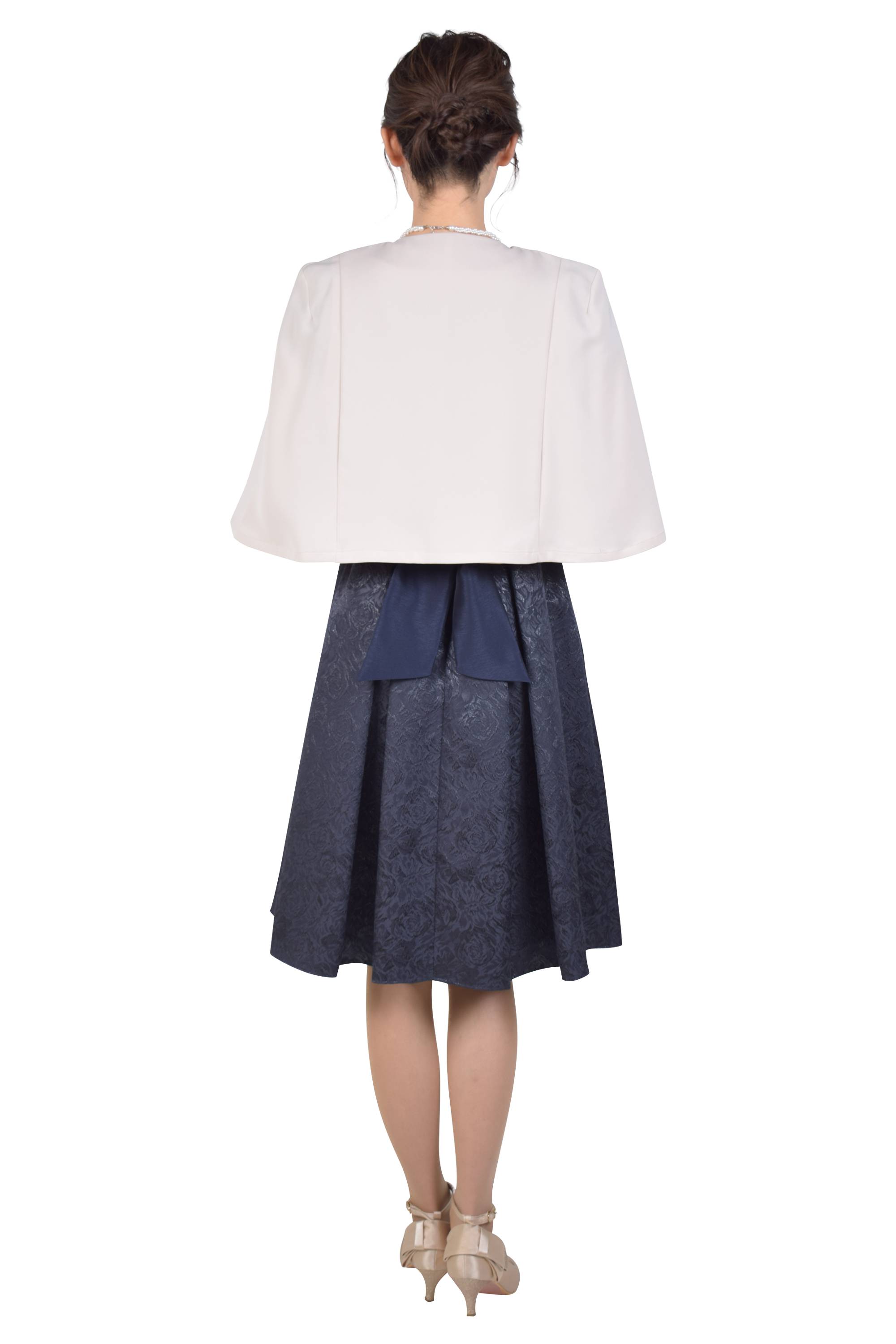 フレアローズ柄ネイビードレスセット