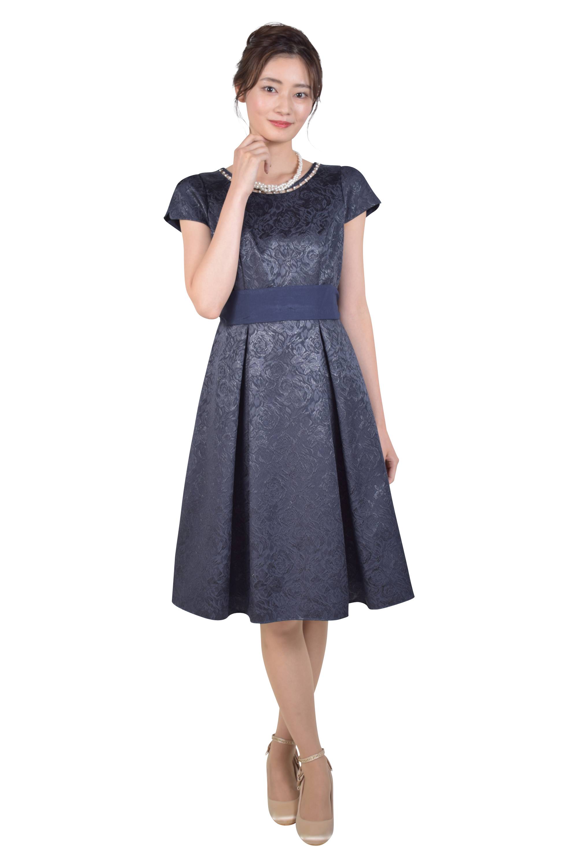 フレアローズ柄ネイビードレスセット