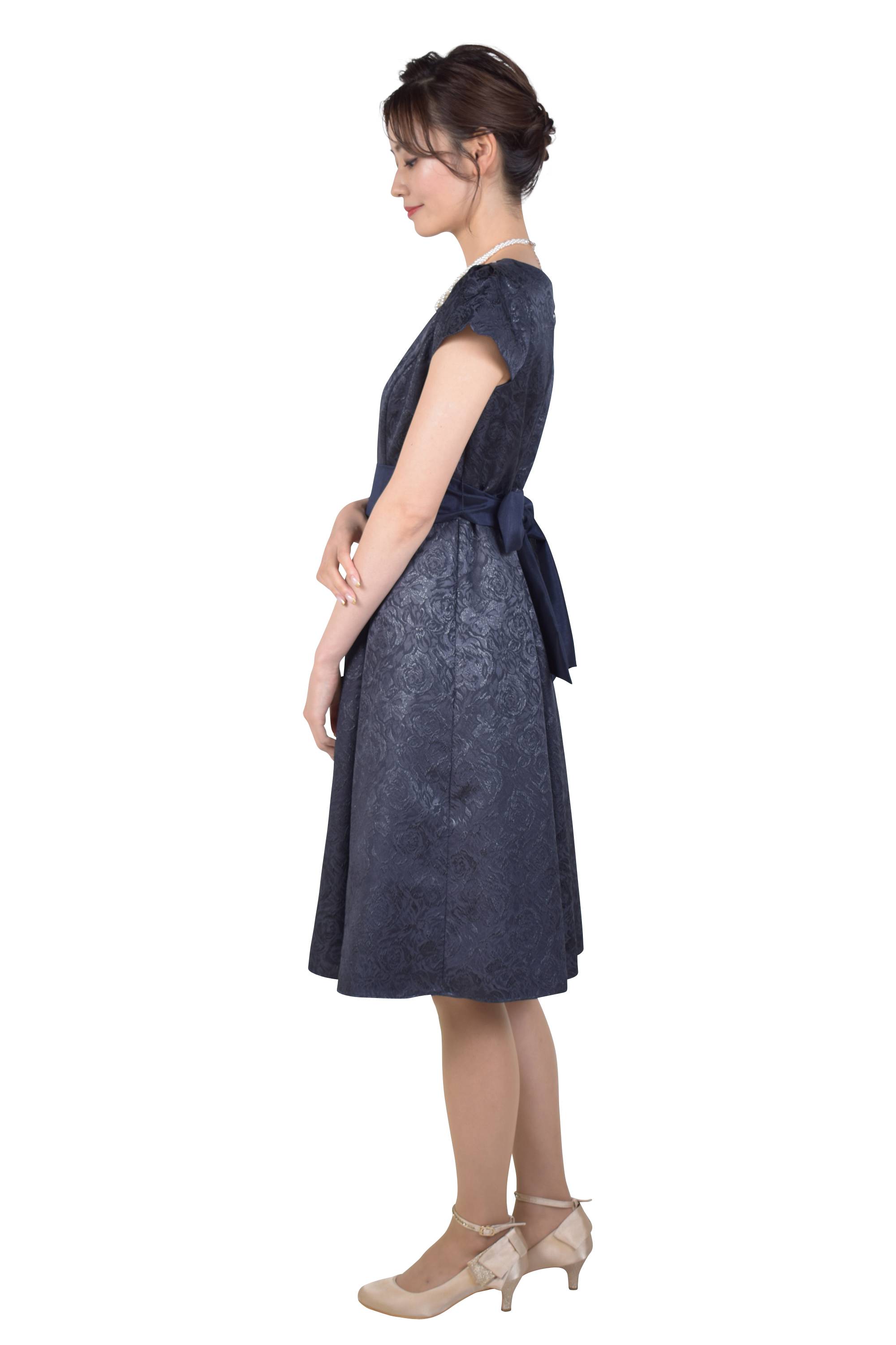 フレアローズ柄ネイビードレスセット