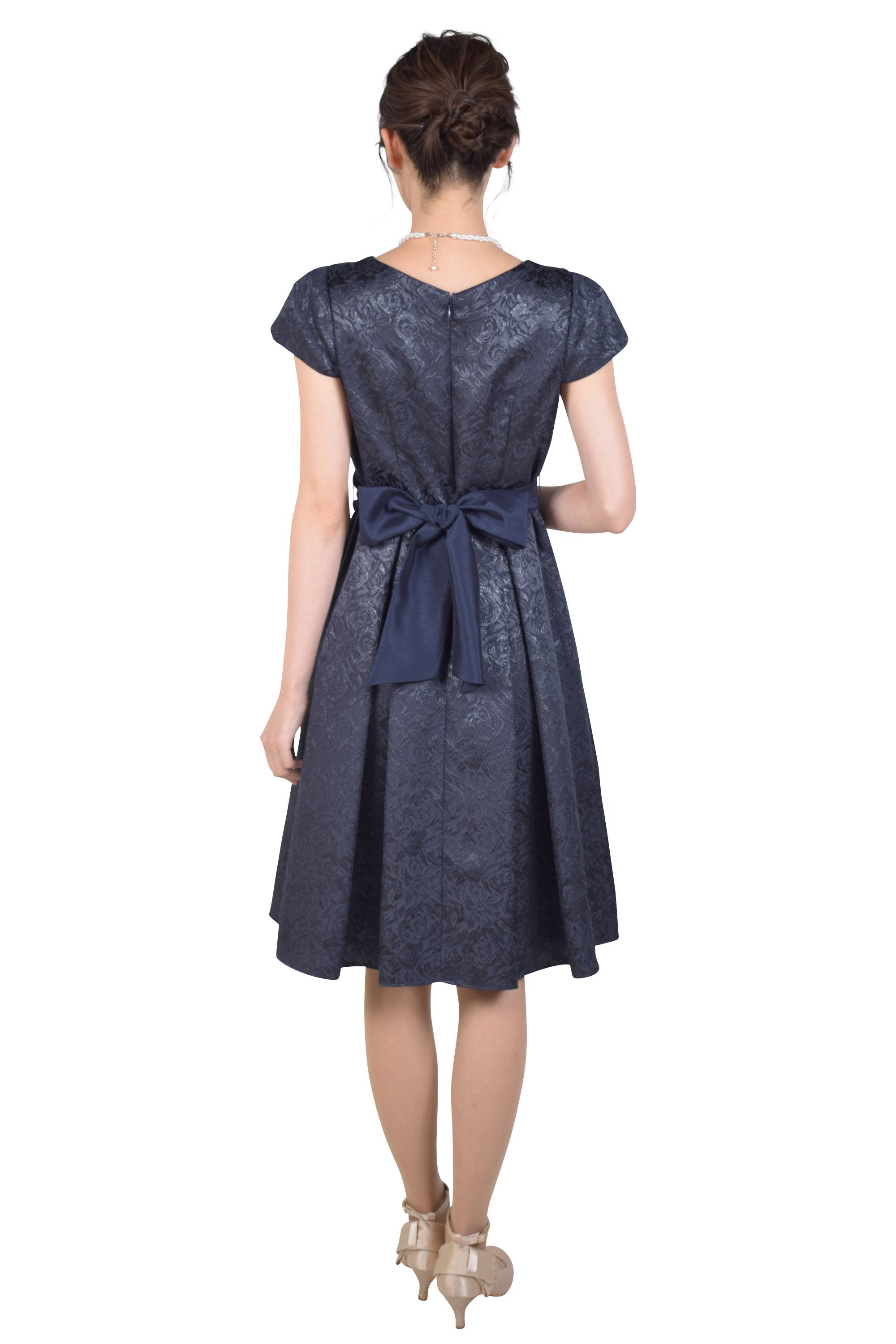 フレアローズ柄ネイビードレスセット