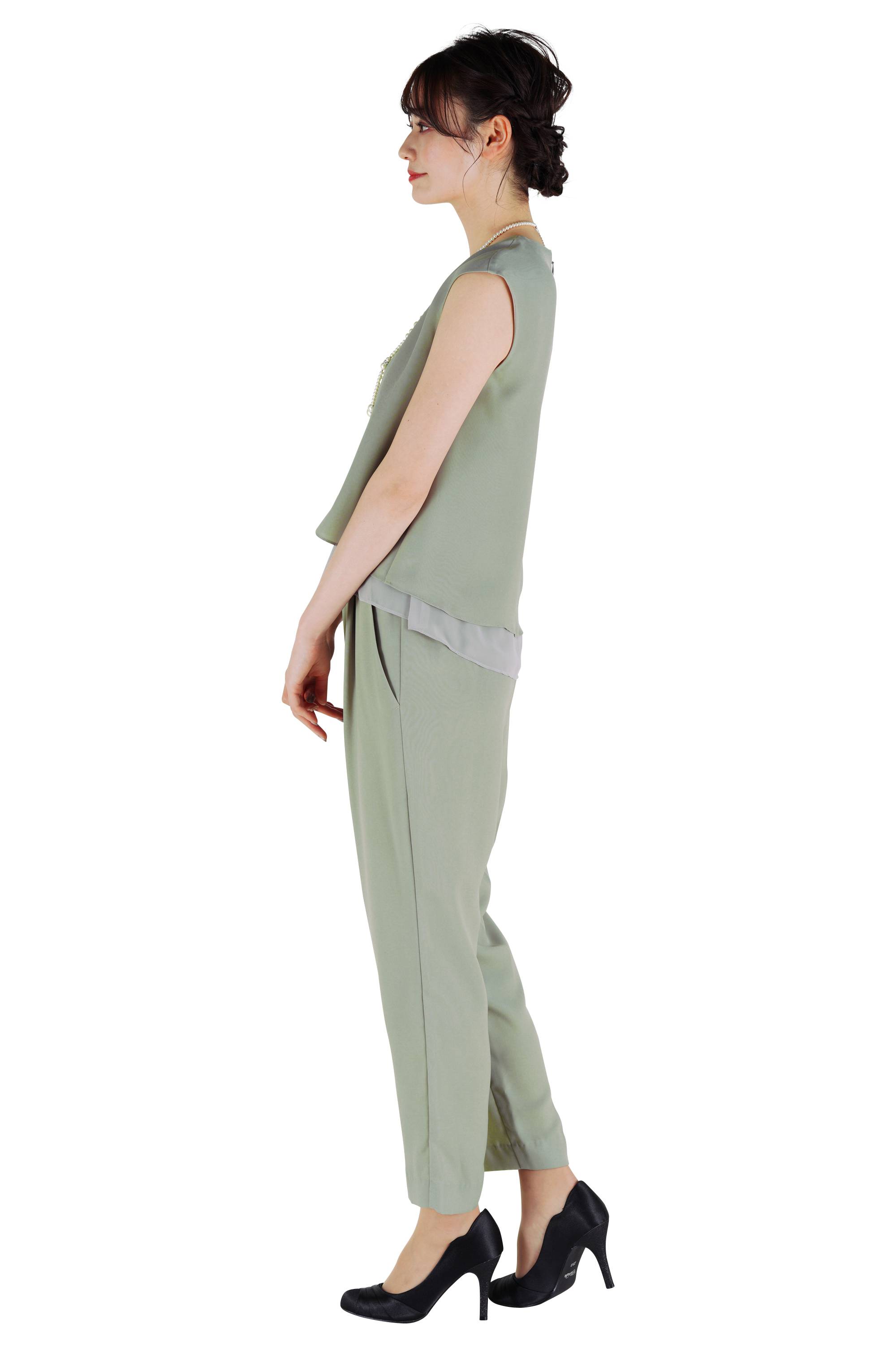 レイヤード風ミントパンツドレスセット