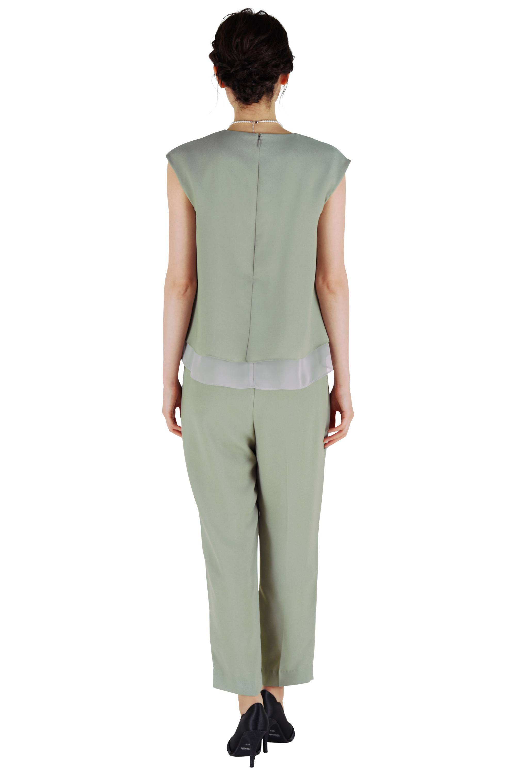 レイヤード風ミントパンツドレスセット