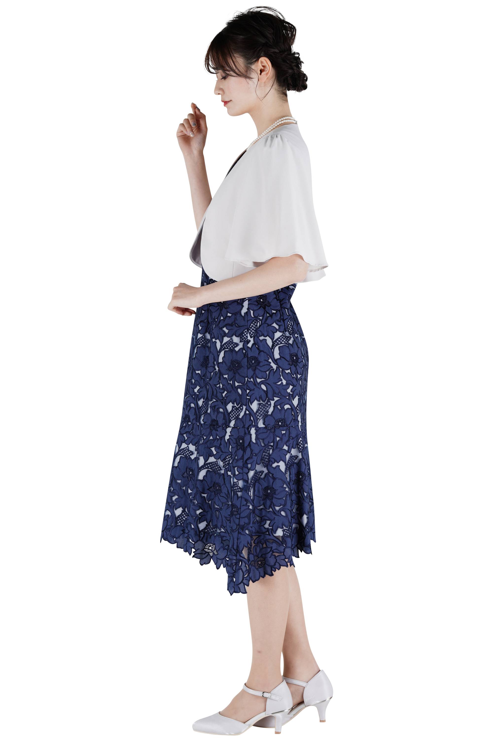 大判フラワー刺繍ネイビードレスセット