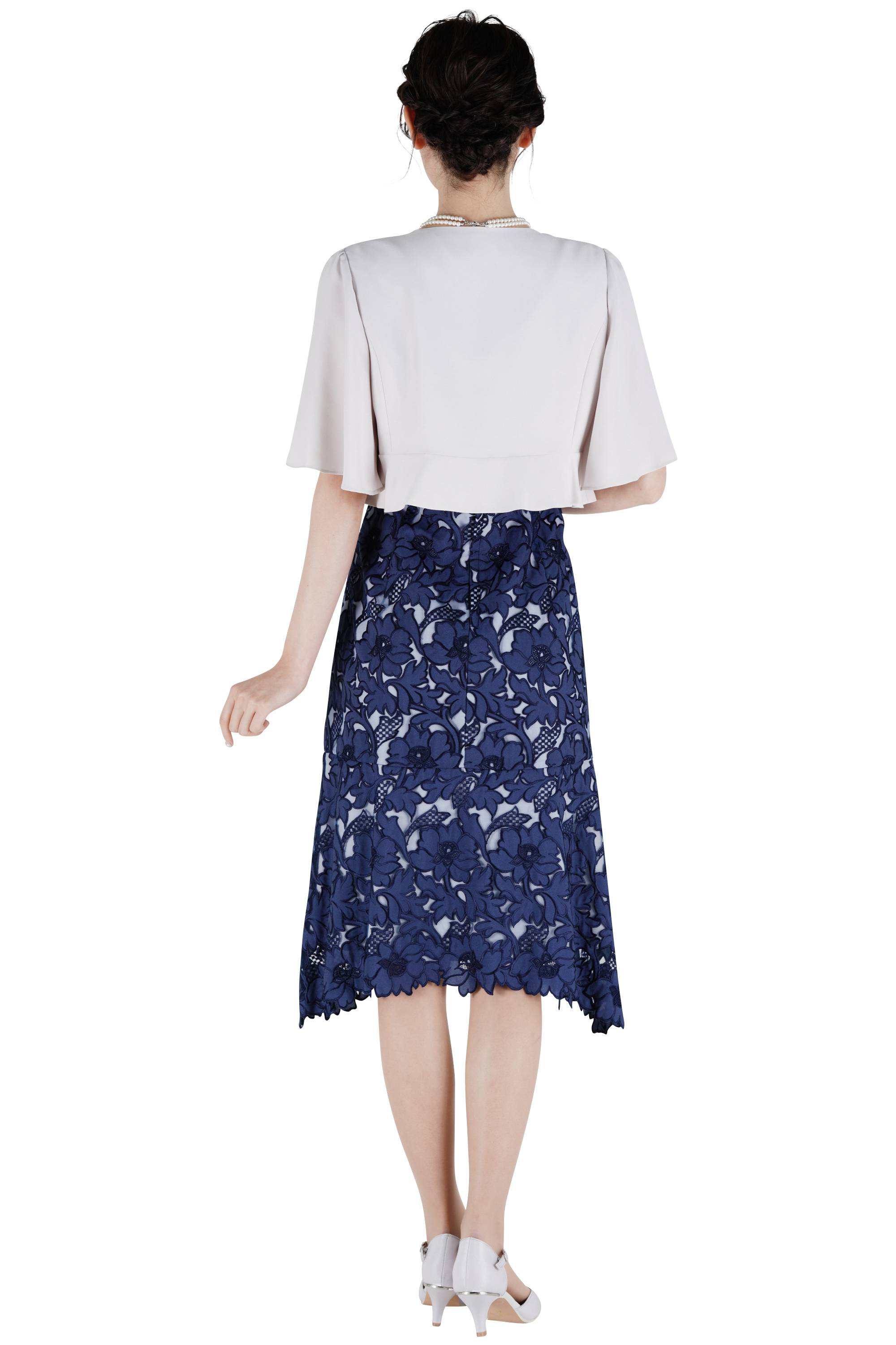 大判フラワー刺繍ネイビードレスセット