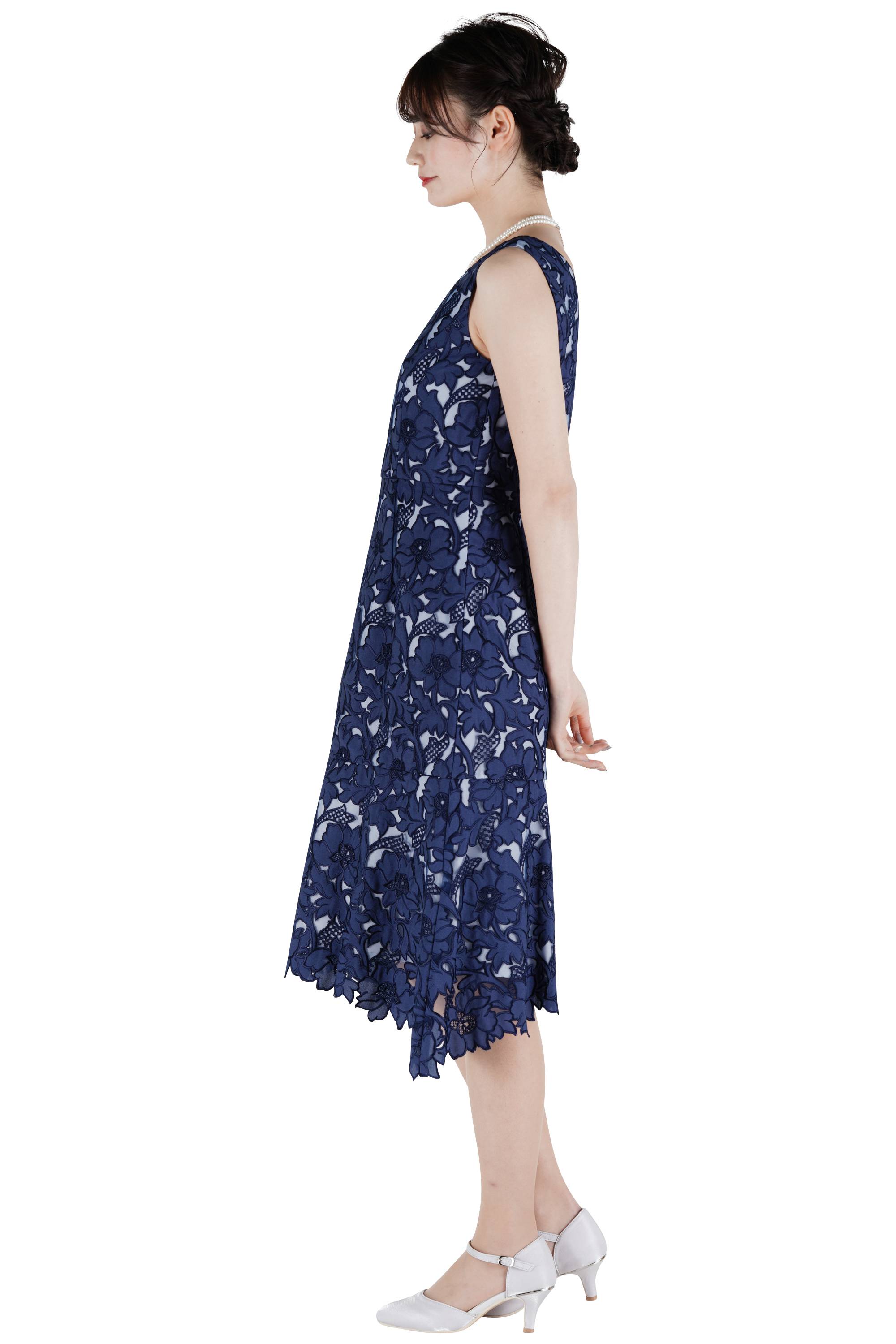 大判フラワー刺繍ネイビードレスセット