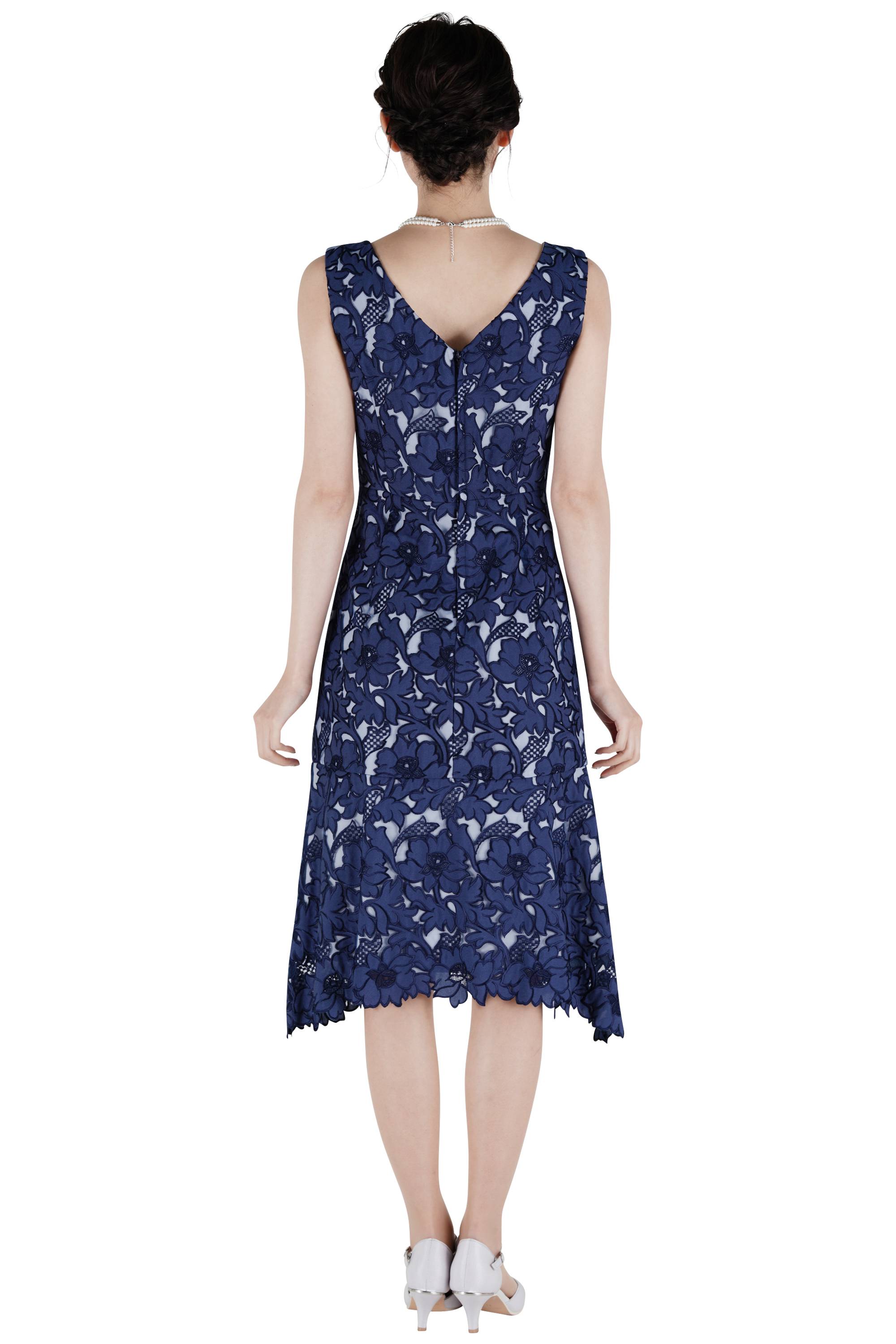 大判フラワー刺繍ネイビードレスセット