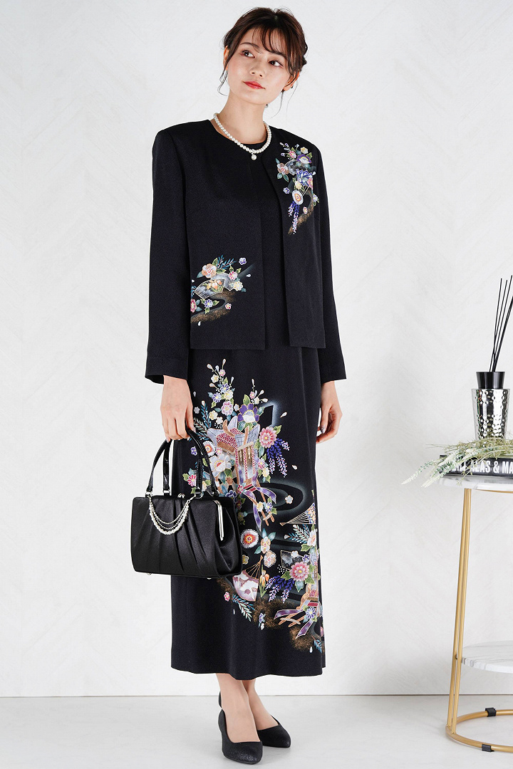 留袖風京都手描き和柄ドレスセット