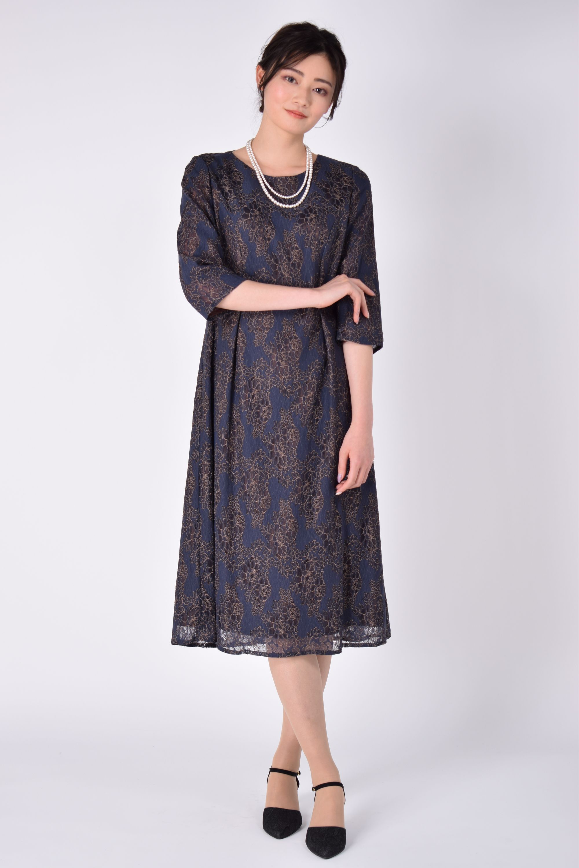 ネイビー×ブラウンフォーマルドレスセット