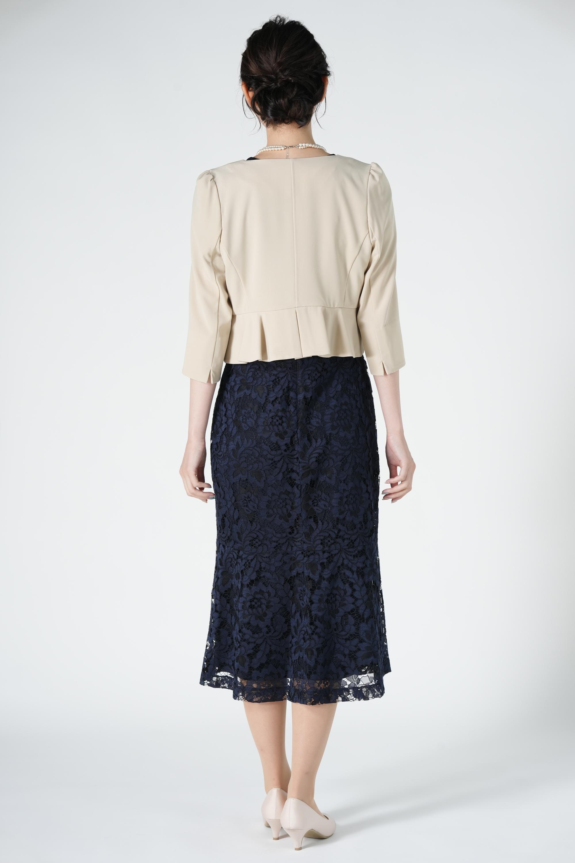 LAUREN RALPH LAUREN フラワー総レースネイビードレスセット (M